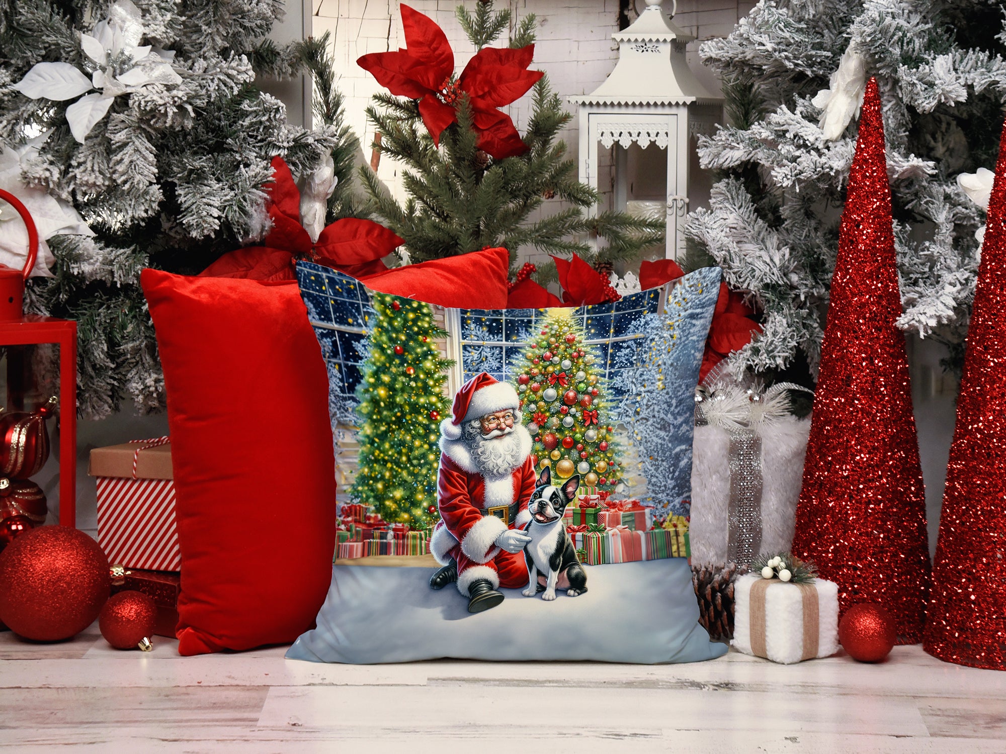 Buy this Boston Terrier and Santa Claus Throw Pillow