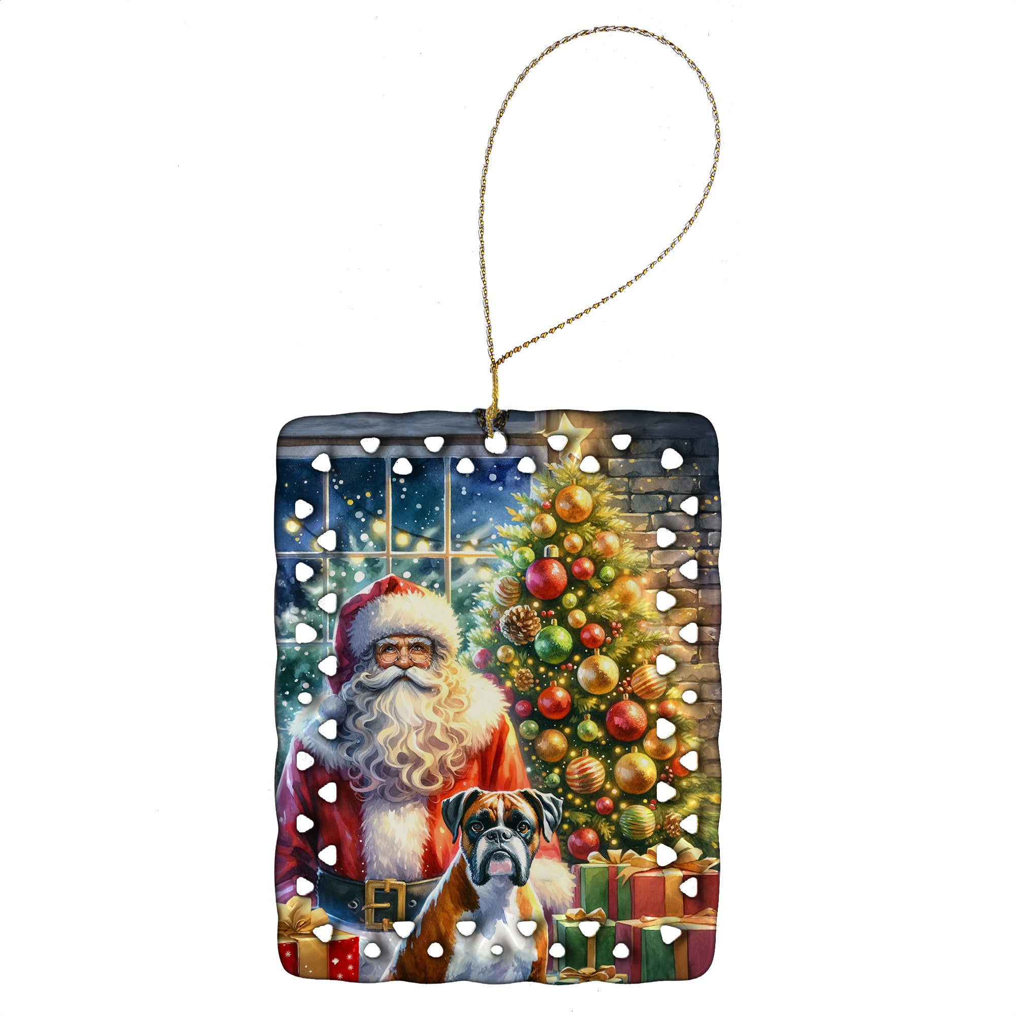 Buy this Boxer and Santa Claus Porcelain Ornament