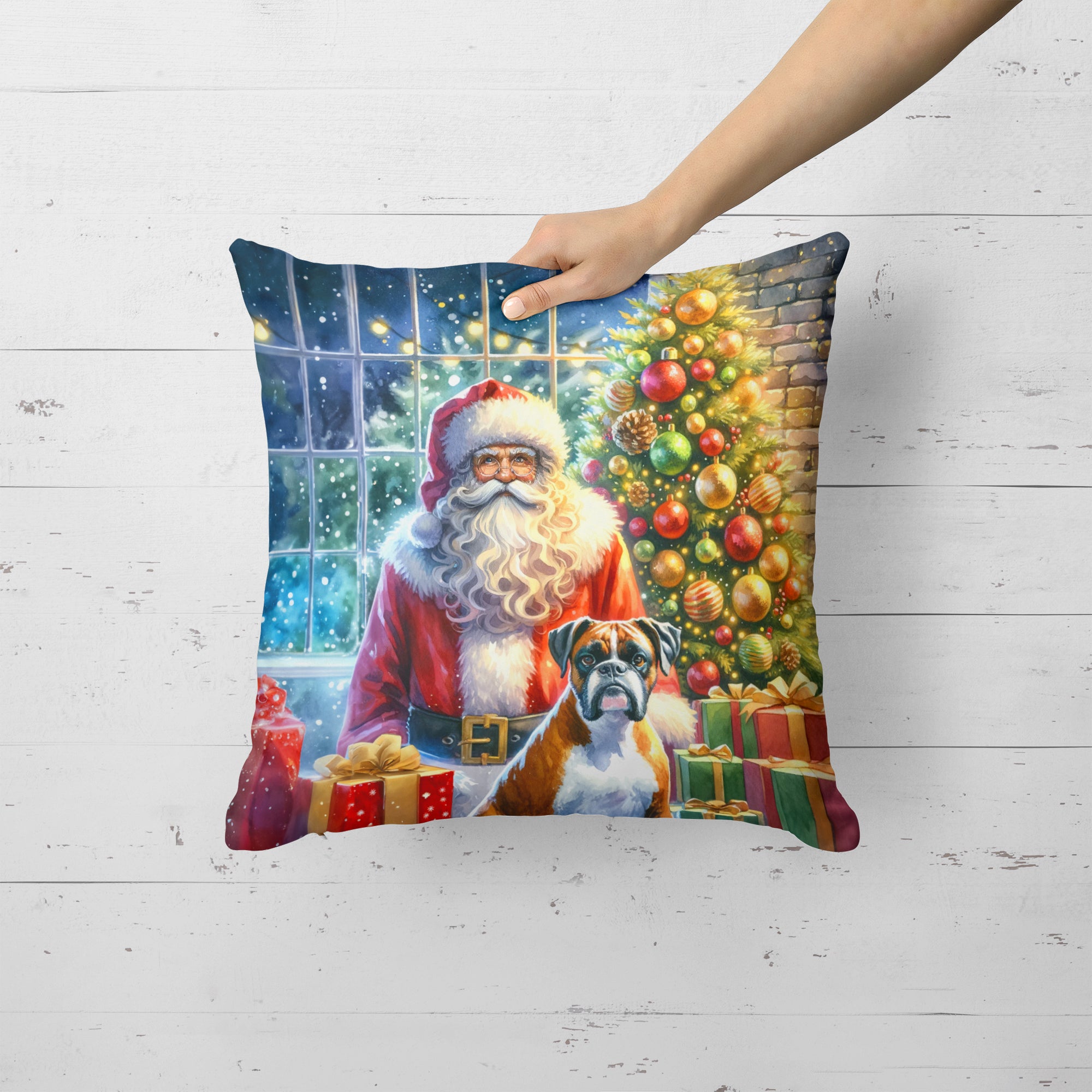 Buy this Boxer and Santa Claus Throw Pillow