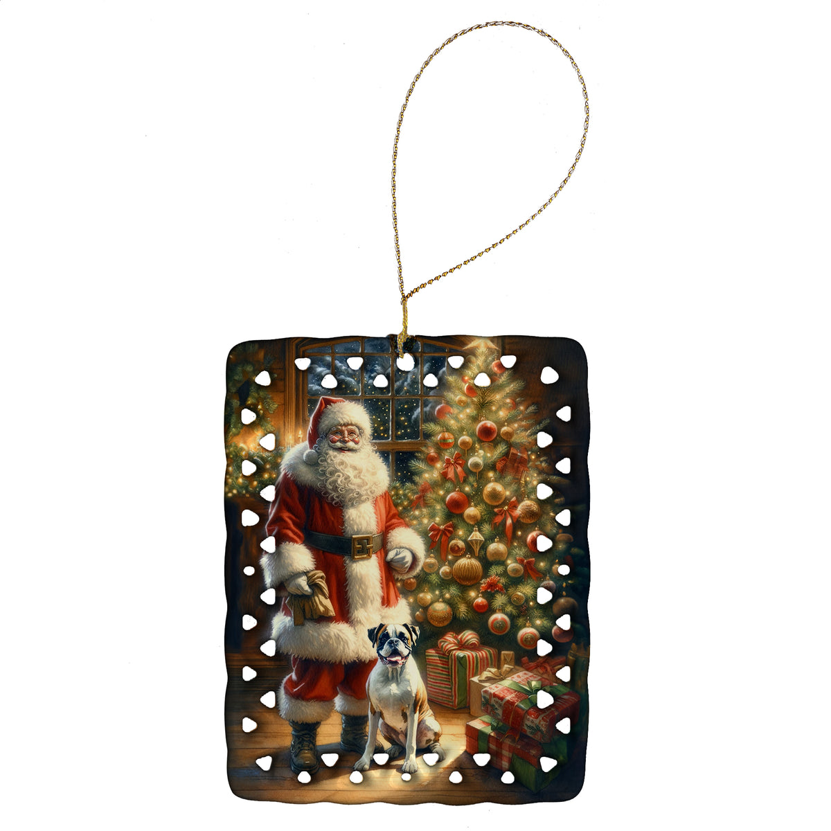 Buy this Boxer and Santa Claus Porcelain Ornament