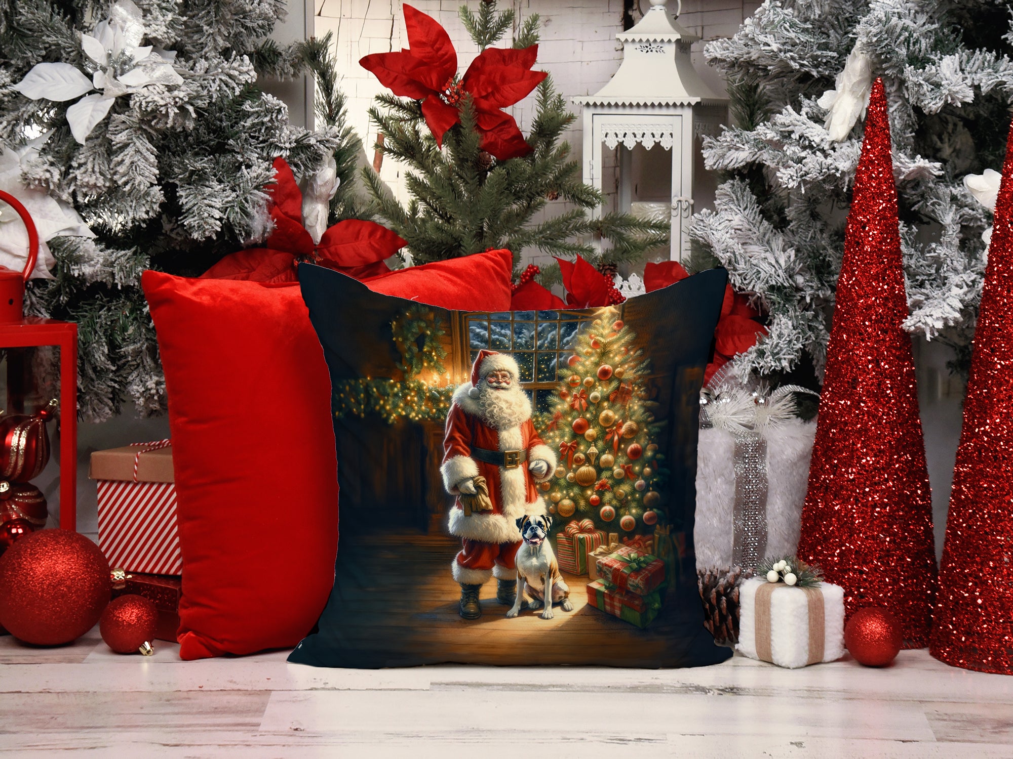 Buy this Boxer and Santa Claus Throw Pillow