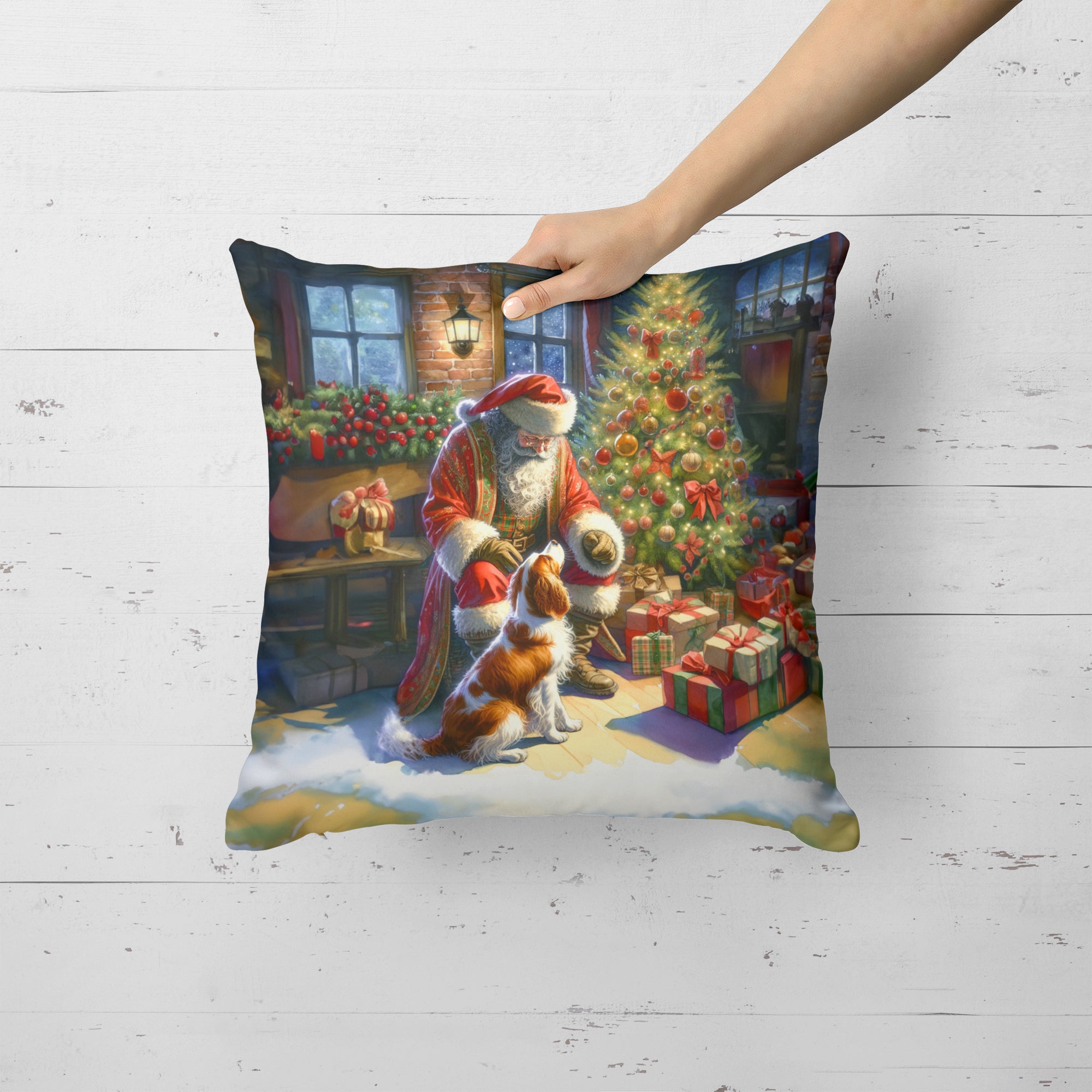 Buy this Brittany and Santa Claus Throw Pillow