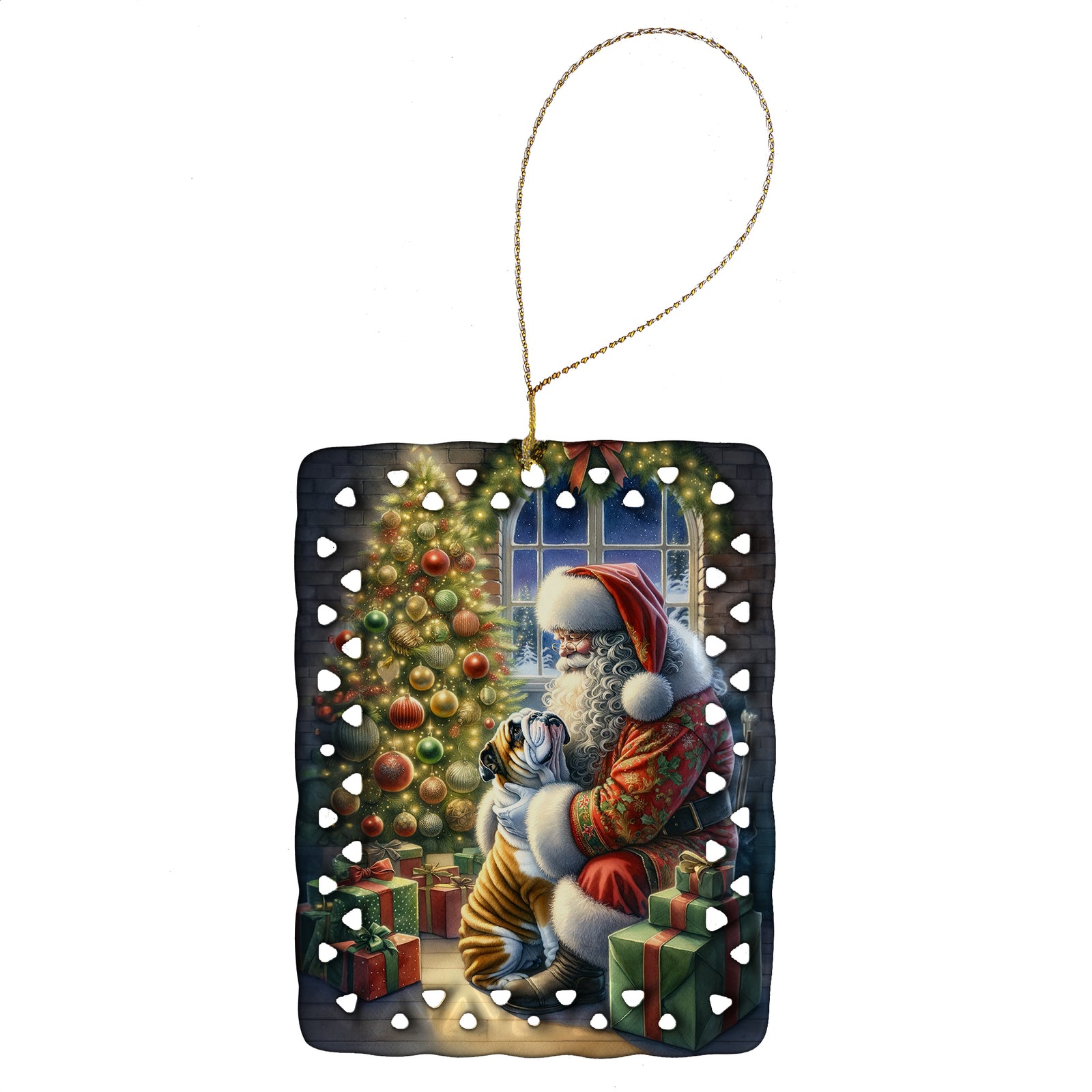 Buy this English Bulldog and Santa Claus Porcelain Ornament