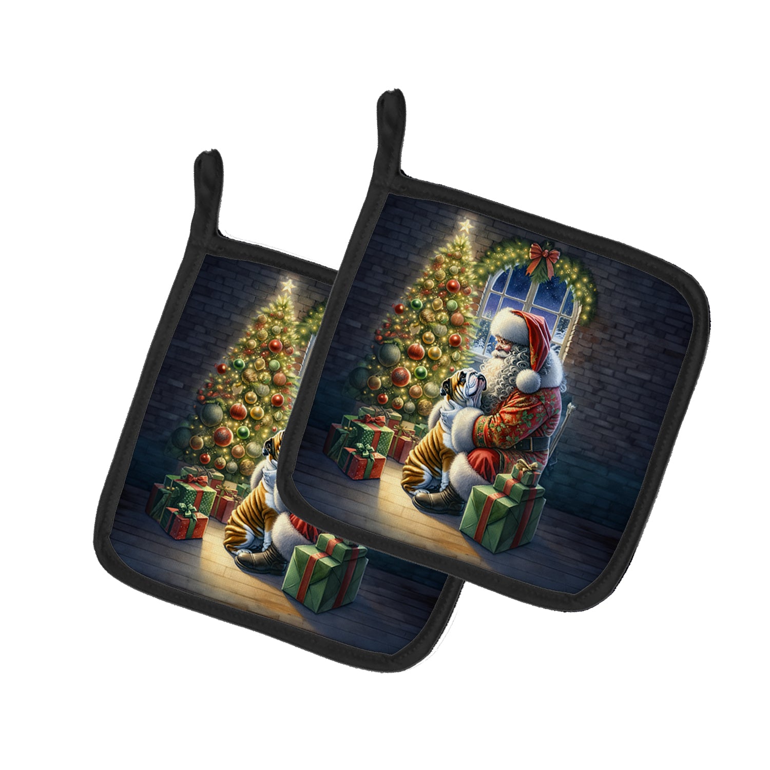 Buy this English Bulldog and Santa Claus Pair of Pot Holders