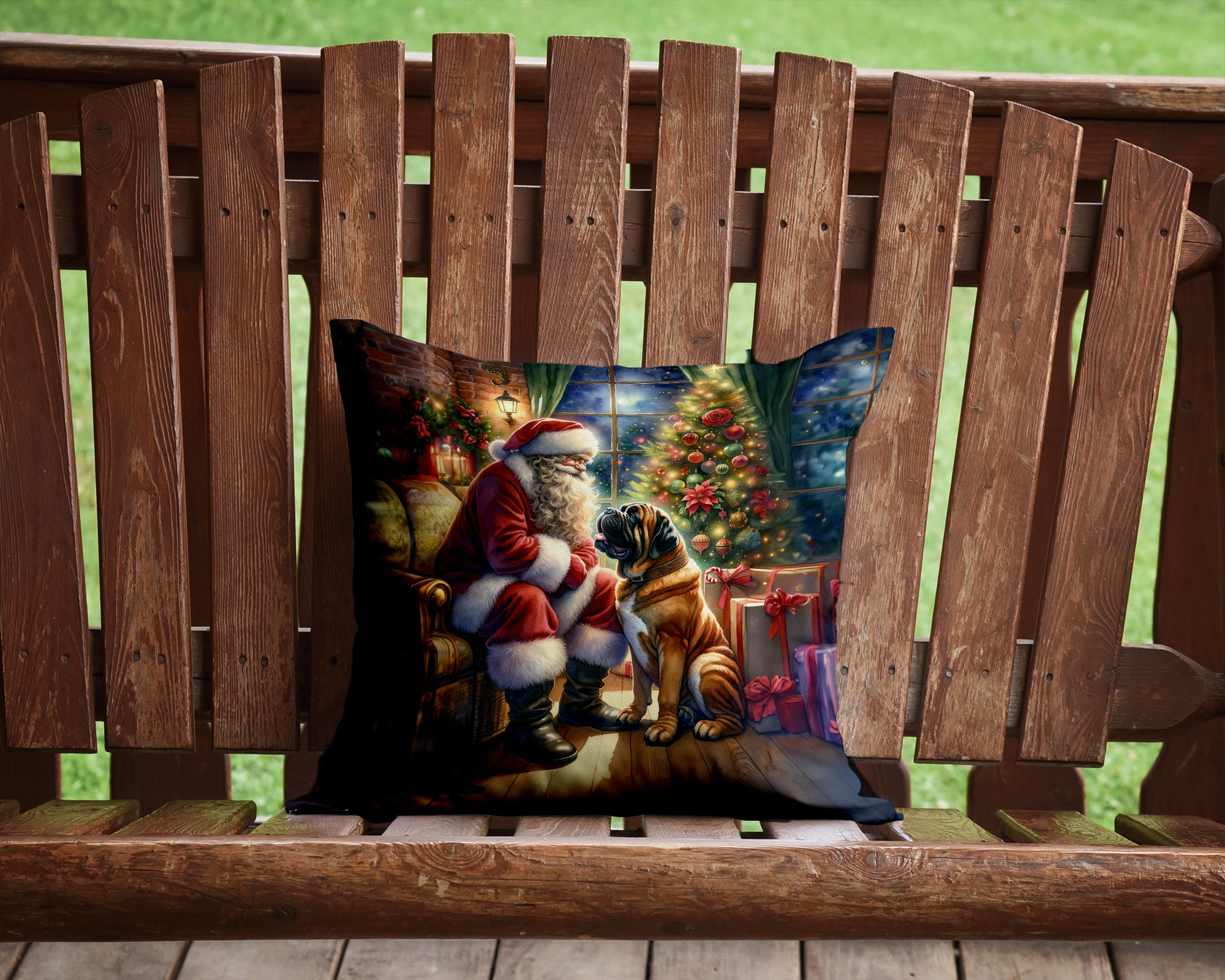 Bullmastiff and Santa Claus Throw Pillow