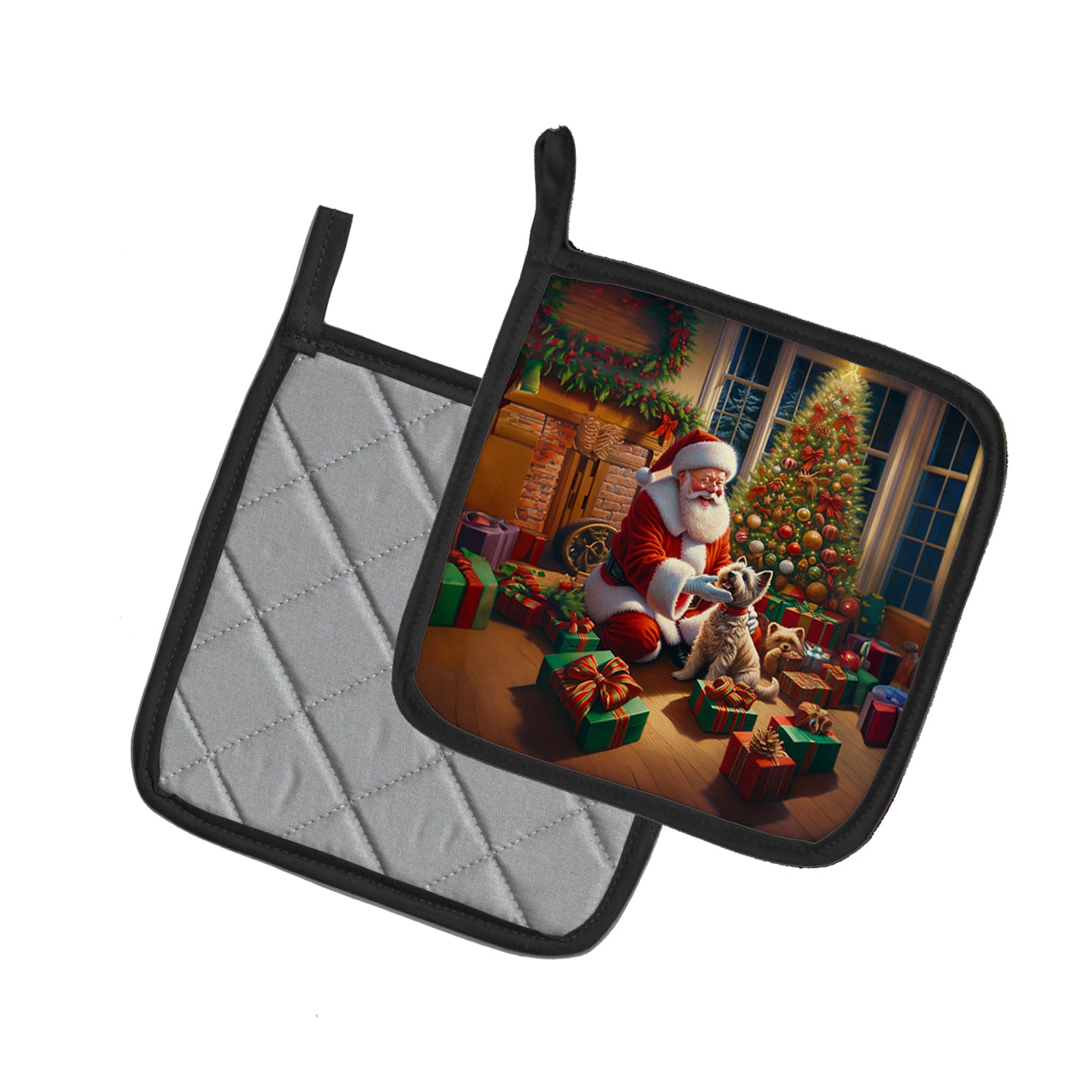 Cairn Terrier and Santa Claus Pair of Pot Holders