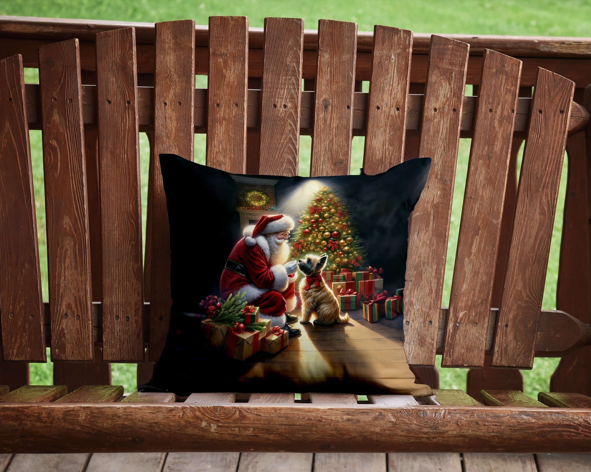 Cairn Terrier and Santa Claus Throw Pillow