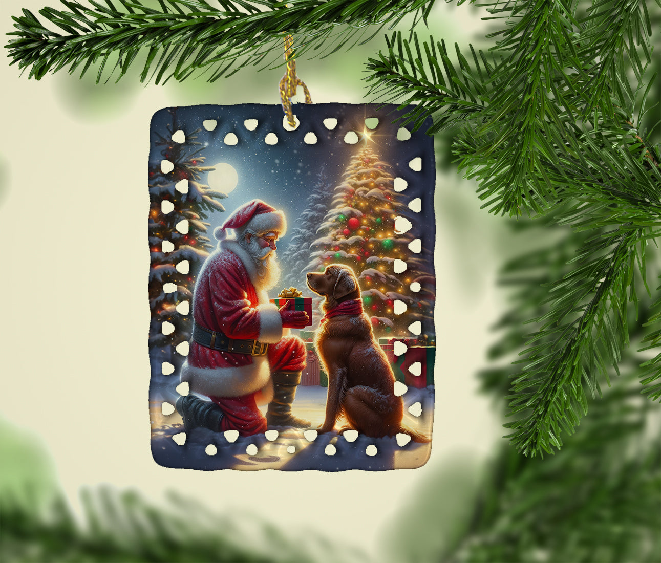 Chesapeake Bay Retriever and Santa Claus Porcelain Ornament