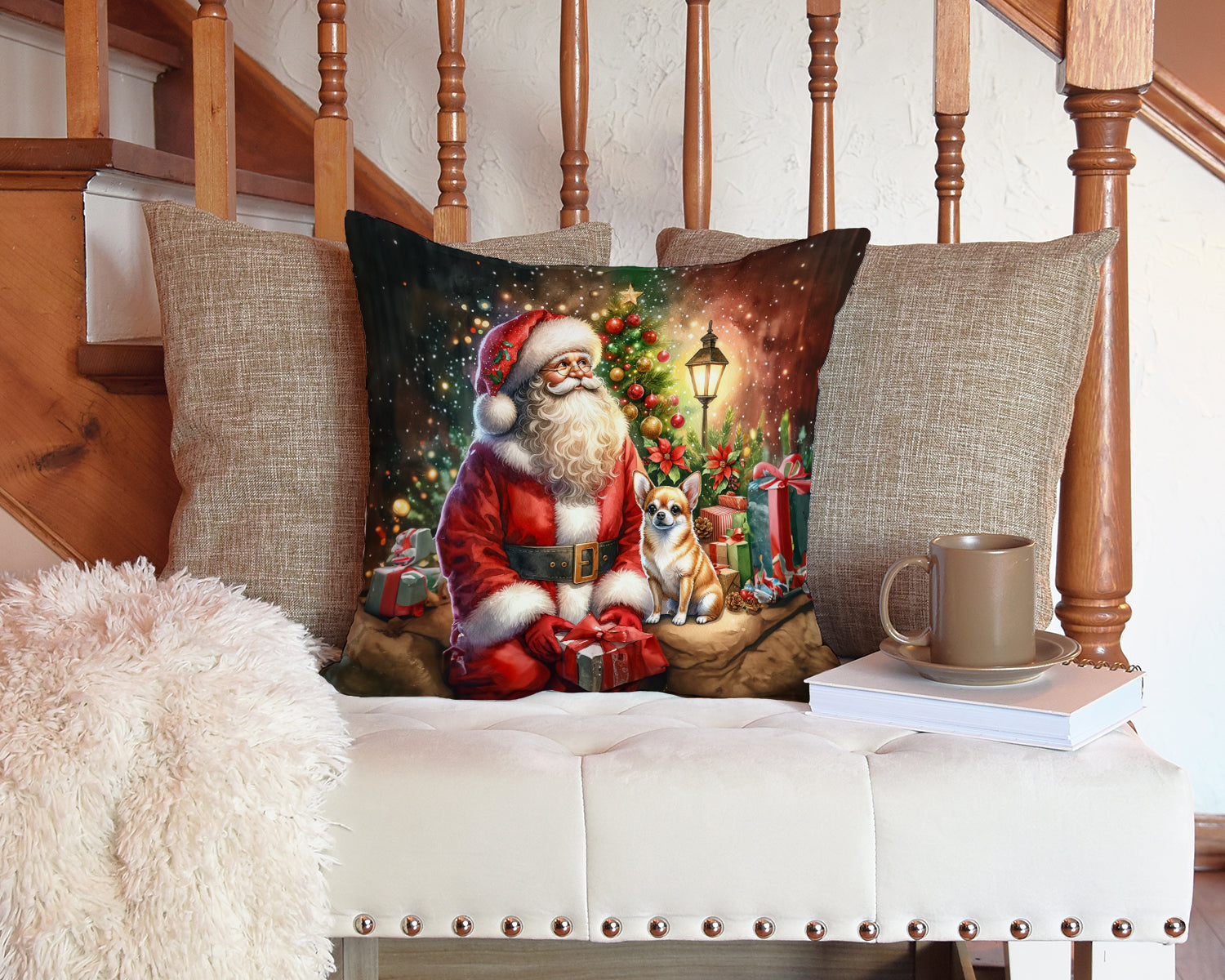 Chihuahua and Santa Claus Throw Pillow