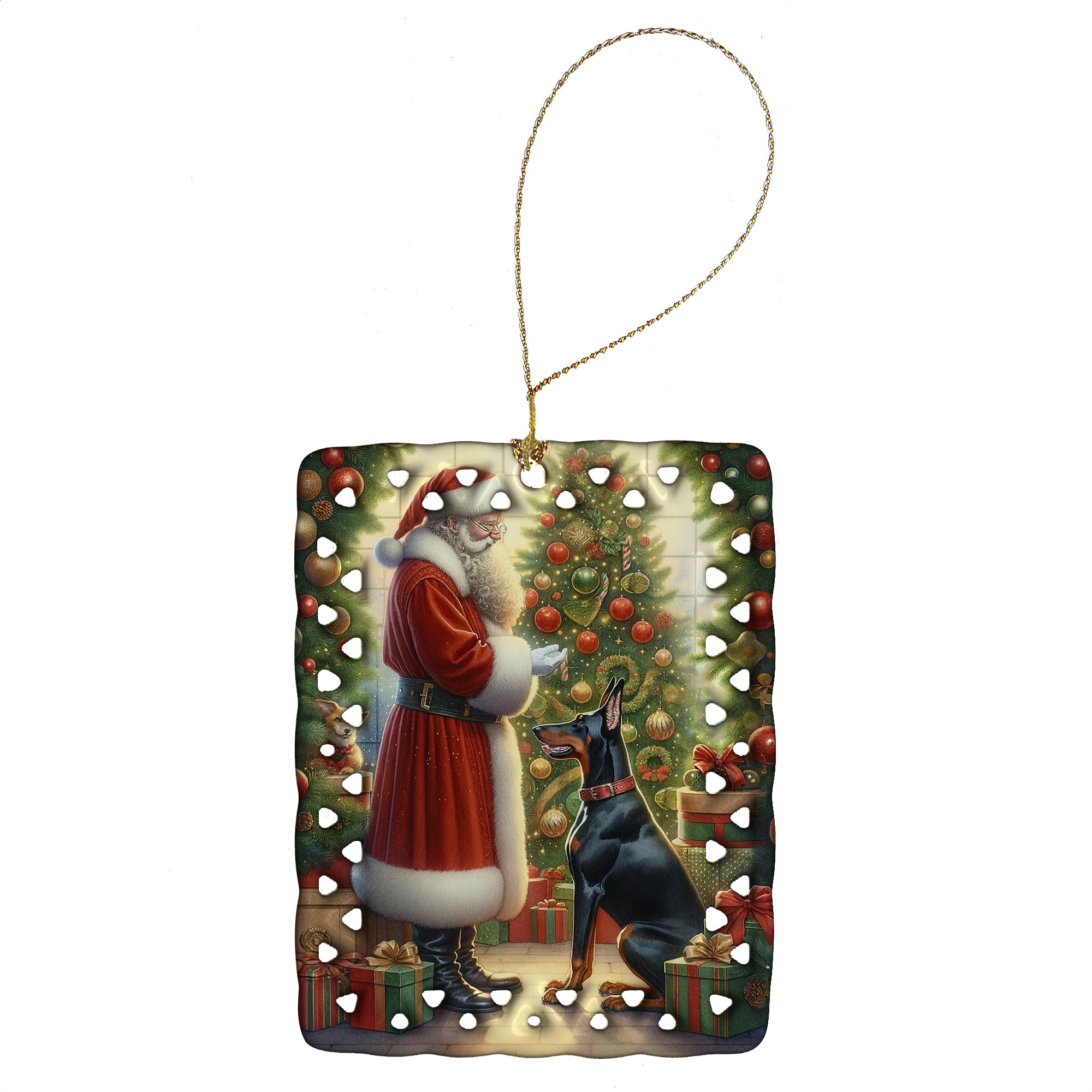 Buy this Doberman Pinscher and Santa Claus Porcelain Ornament