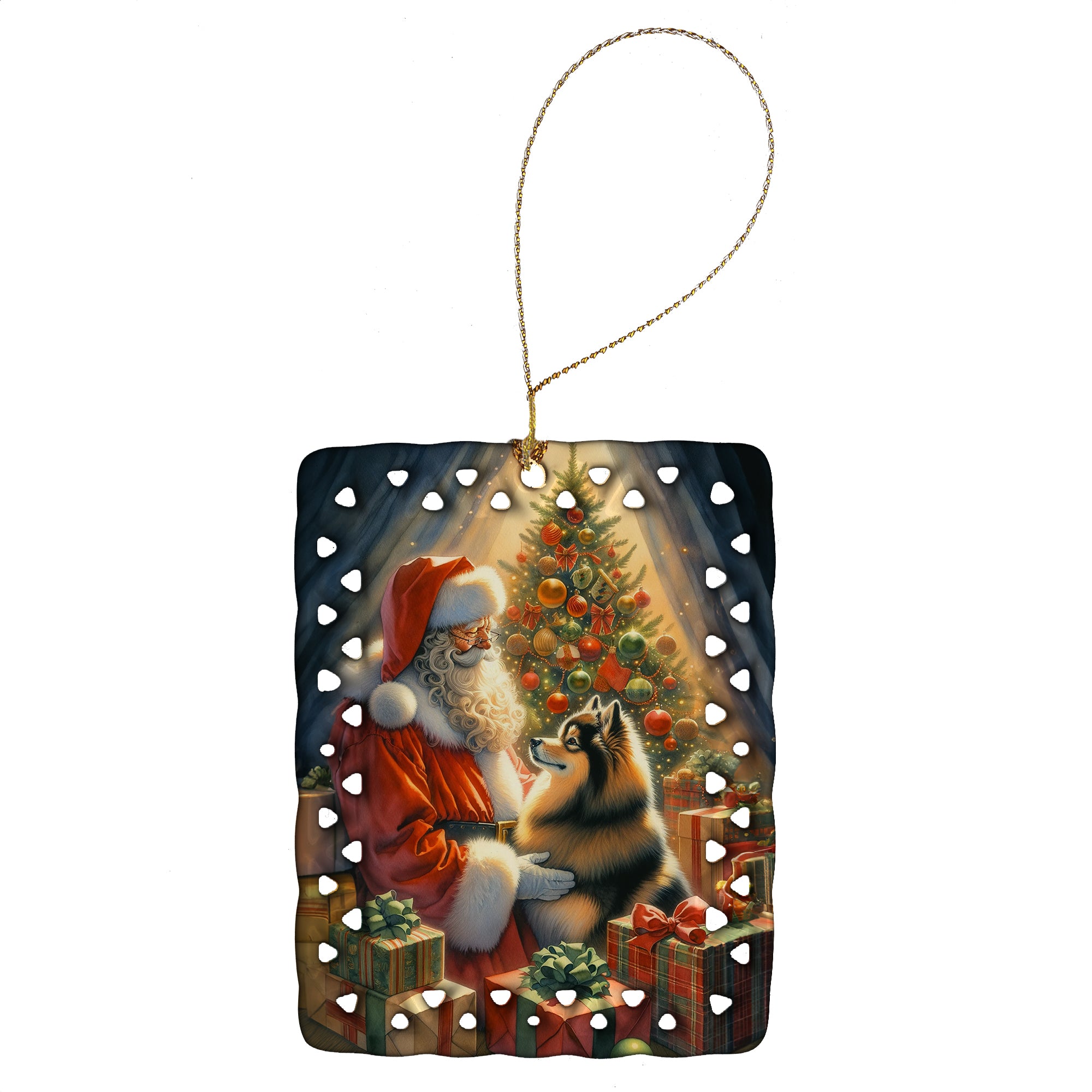 Buy this Finnish Spitz and Santa Claus Porcelain Ornament