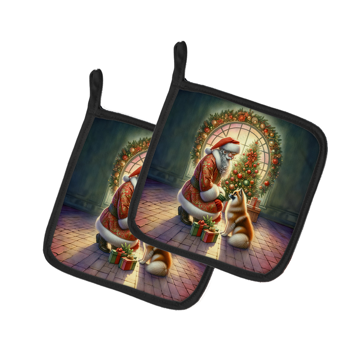 Buy this Finnish Spitz and Santa Claus Pair of Pot Holders