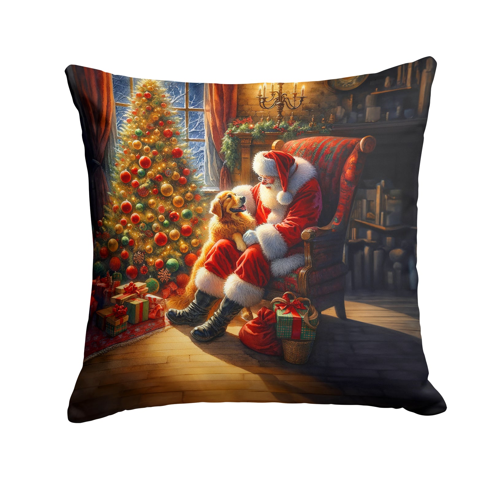 Buy this Golden Retriever and Santa Claus Throw Pillow