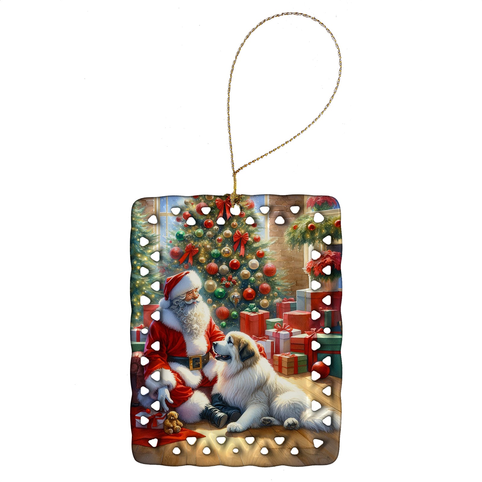 Buy this Great Pyrenees and Santa Claus Porcelain Ornament