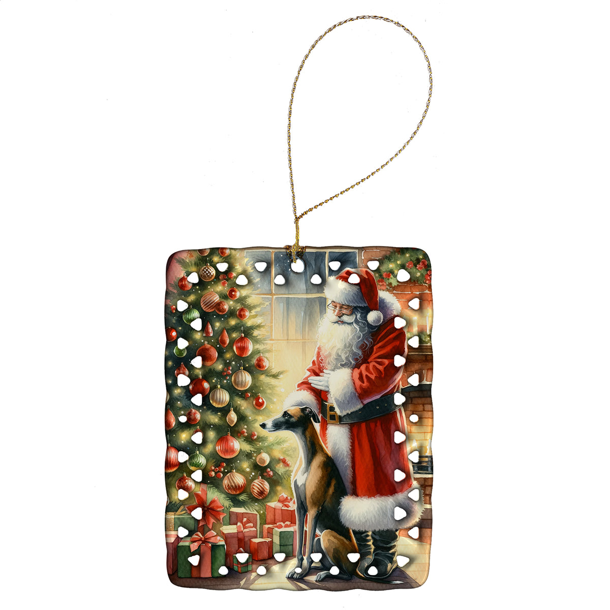 Buy this Greyhound and Santa Claus Porcelain Ornament