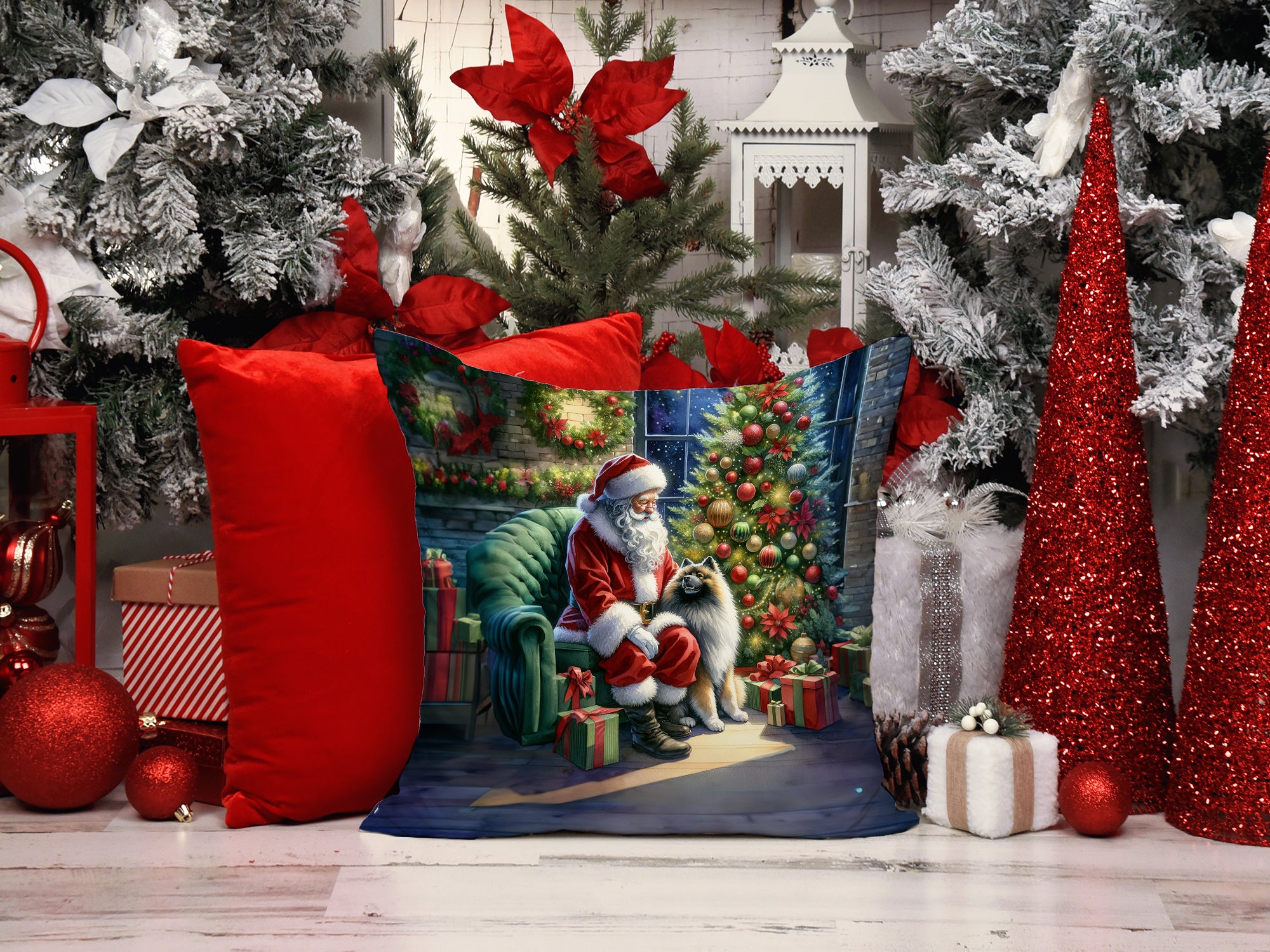 Buy this Keeshond and Santa Claus Throw Pillow