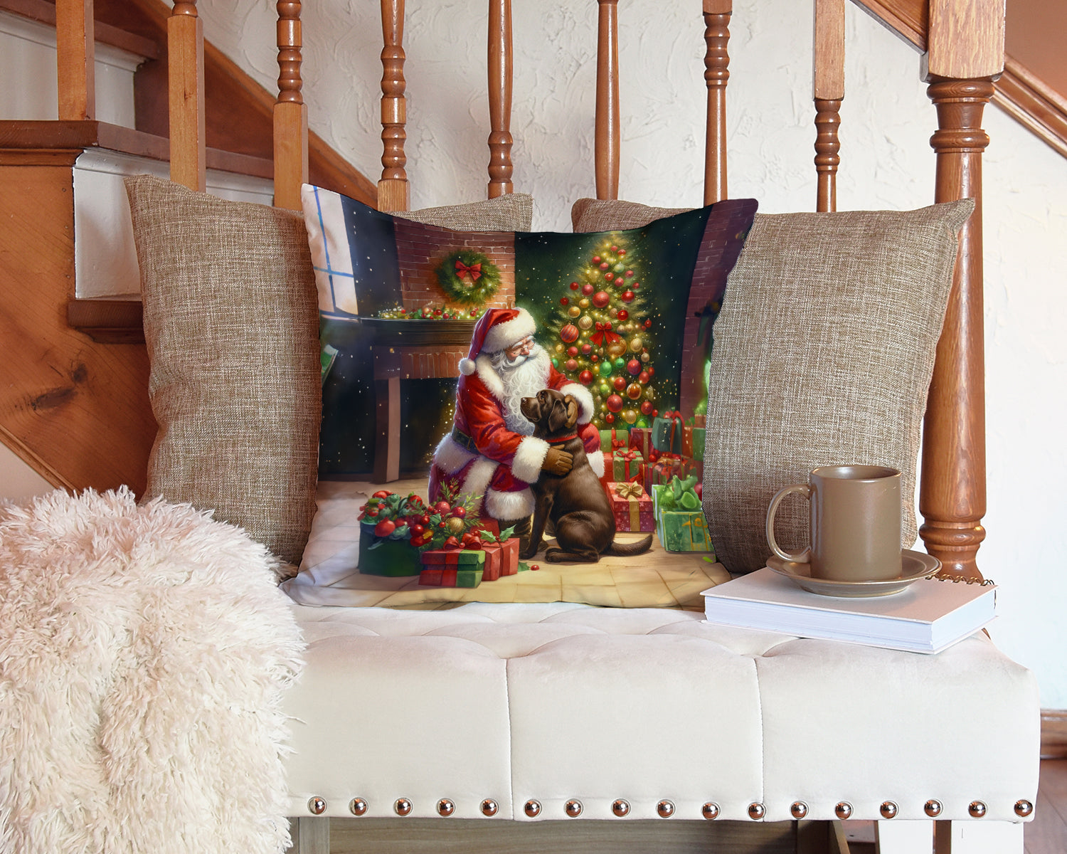 Labrador Retriever and Santa Claus Throw Pillow