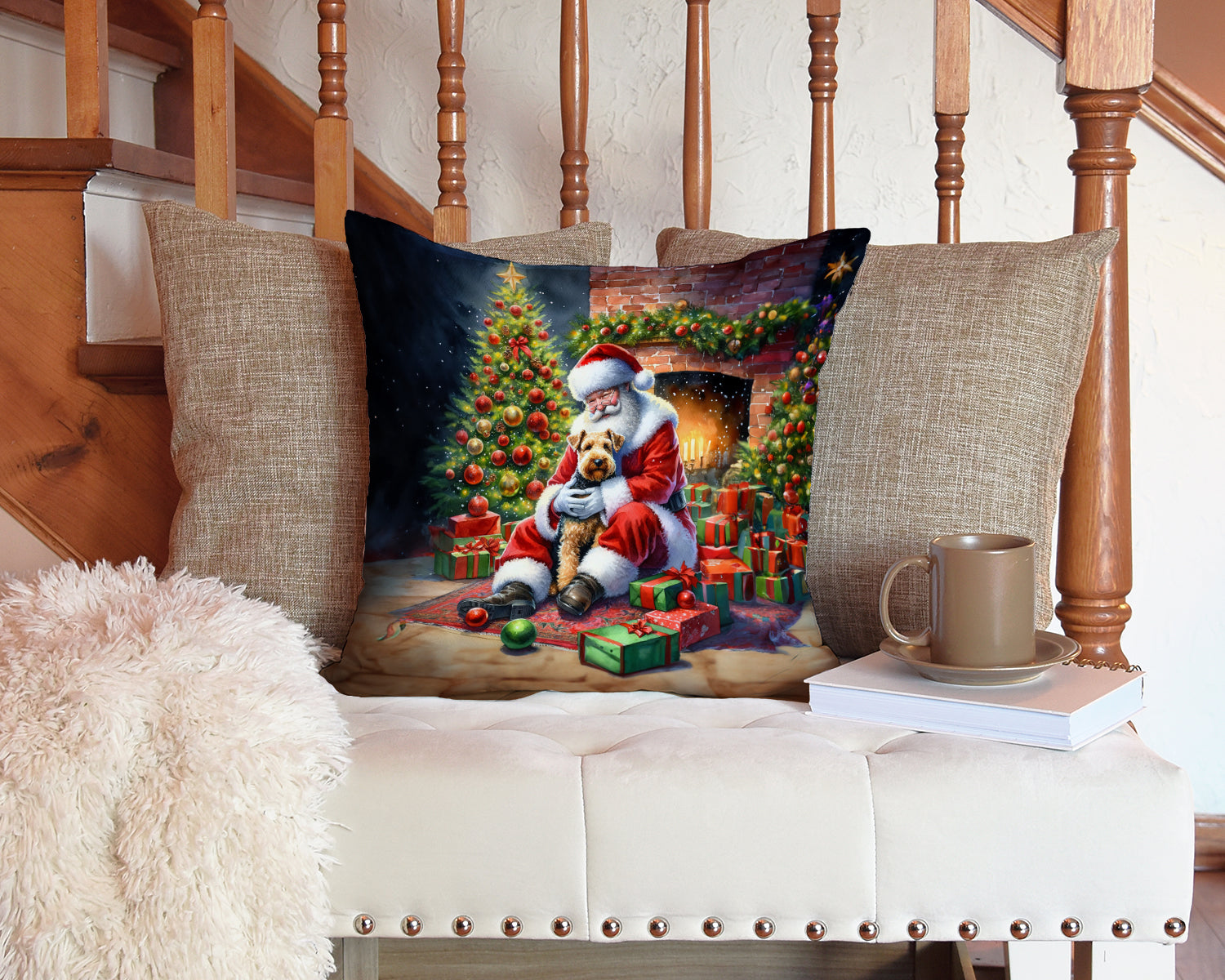 Lakeland Terrier and Santa Claus Throw Pillow