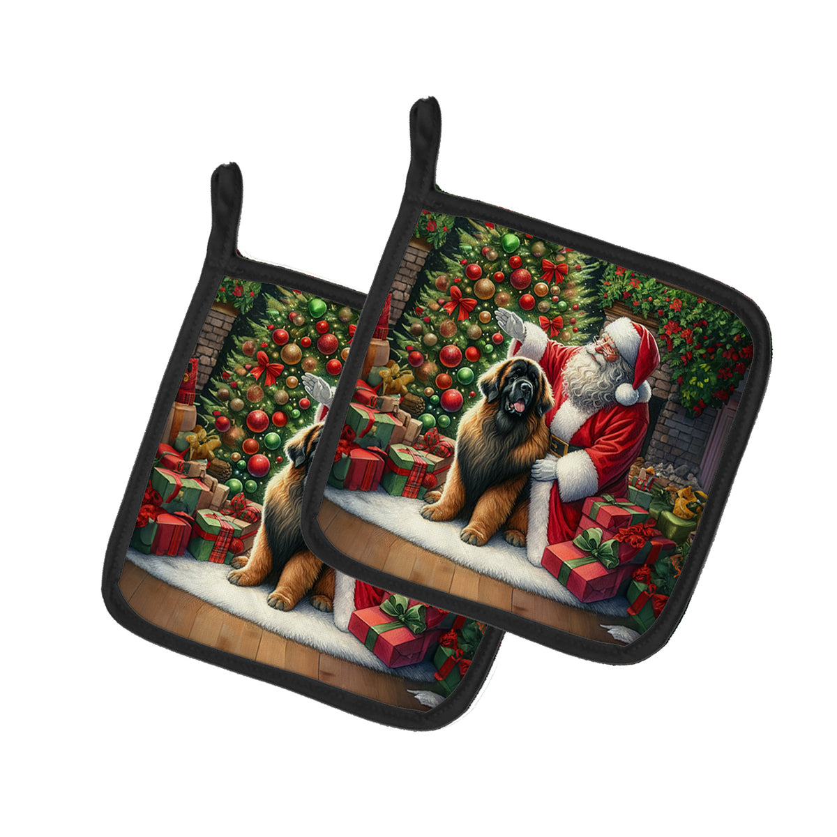 Buy this Leonberger and Santa Claus Pair of Pot Holders