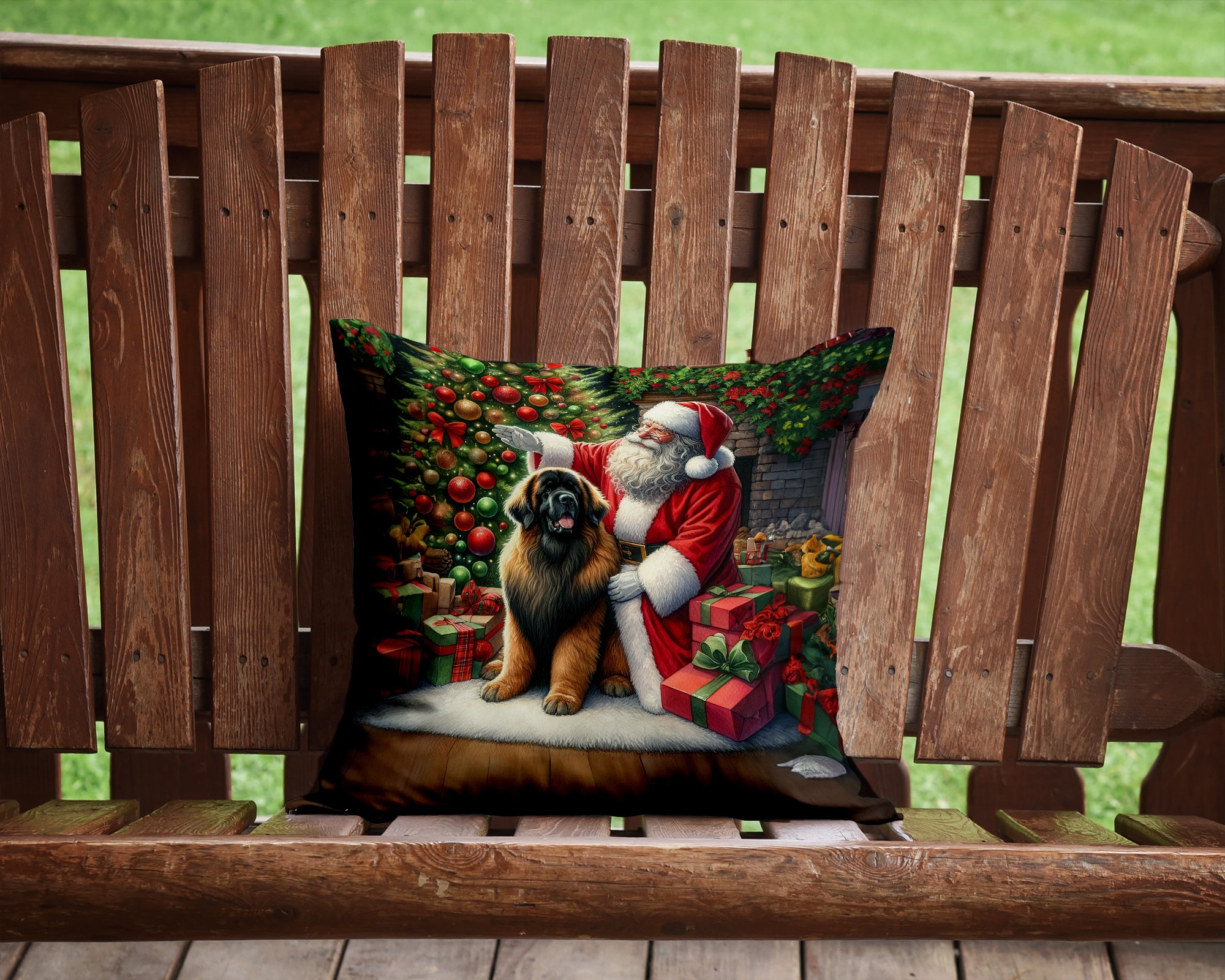 Leonberger and Santa Claus Throw Pillow