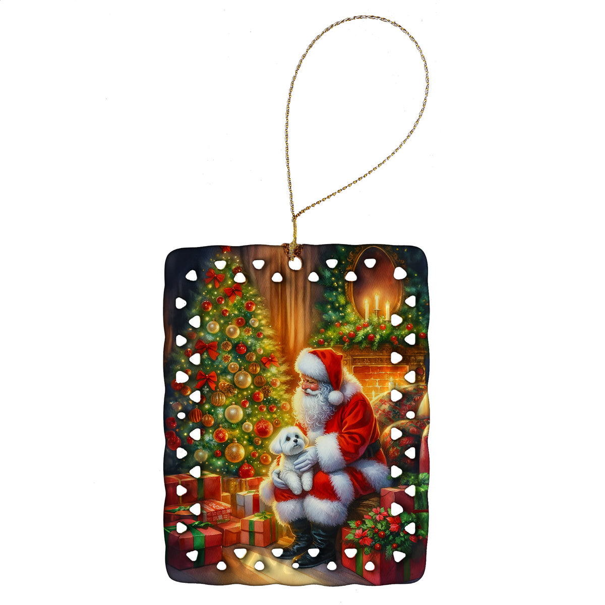 Buy this Maltese and Santa Claus Porcelain Ornament