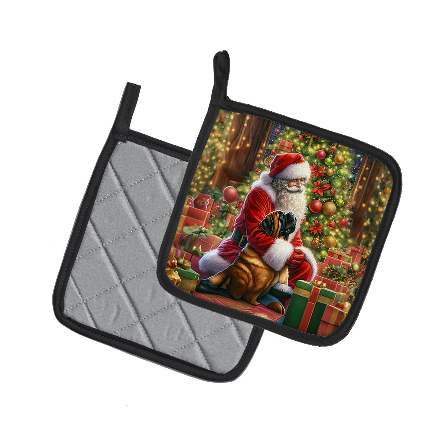 Mastiff and Santa Claus Pair of Pot Holders