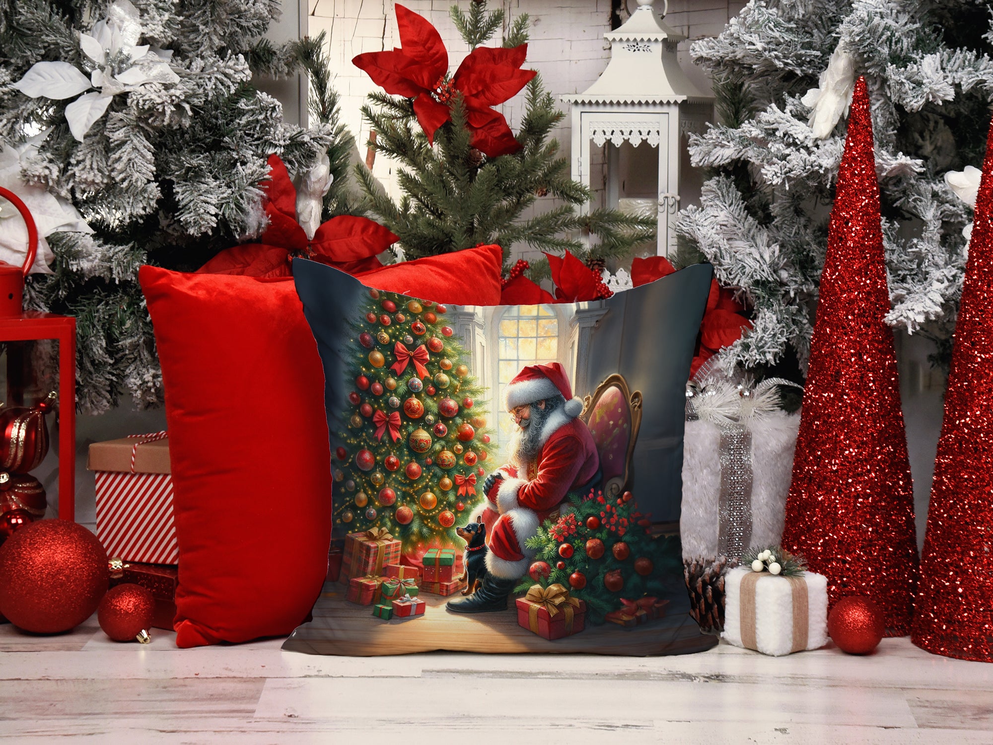 Buy this Miniature Pinscher and Santa Claus Throw Pillow