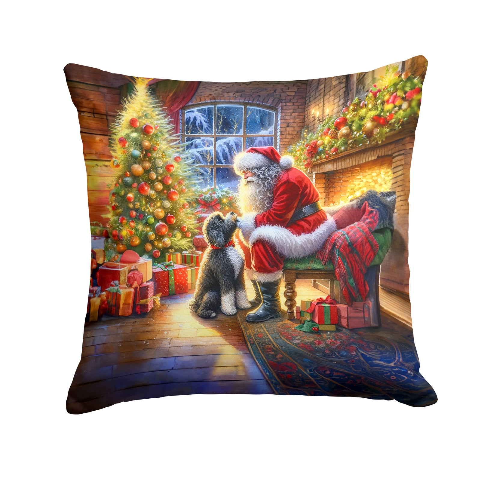 Buy this Portuguese Water Dog and Santa Claus Throw Pillow