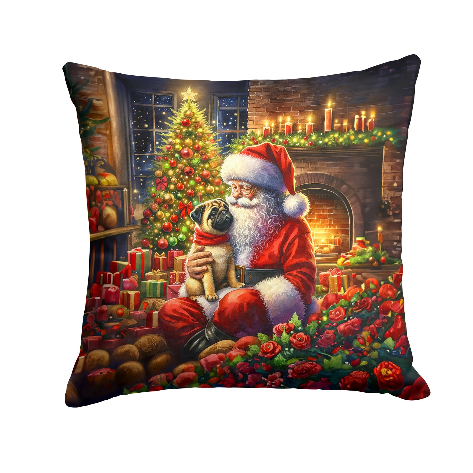 Buy this Fawn Pug and Santa Claus Throw Pillow