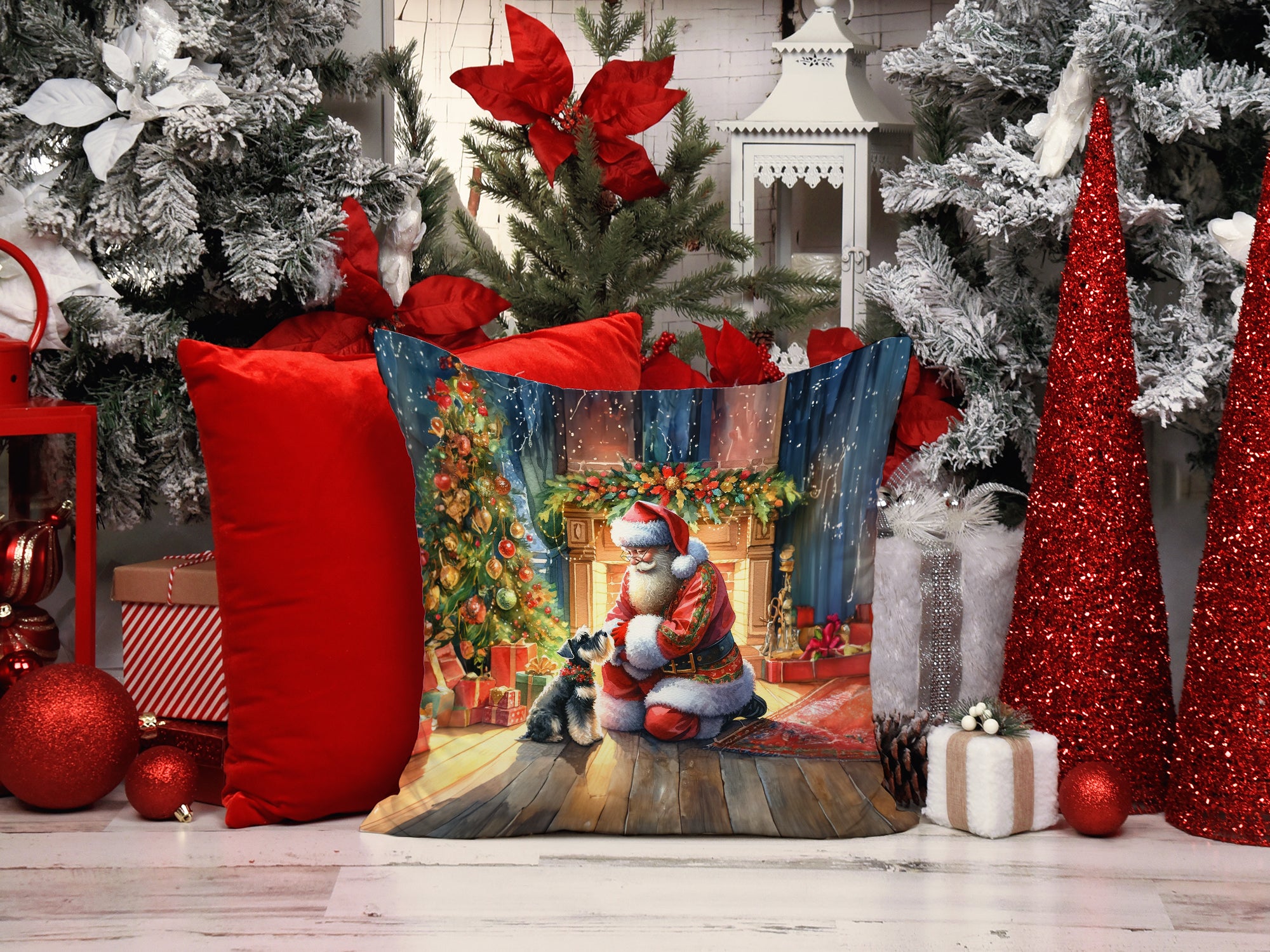 Buy this Schnauzer and Santa Claus Throw Pillow