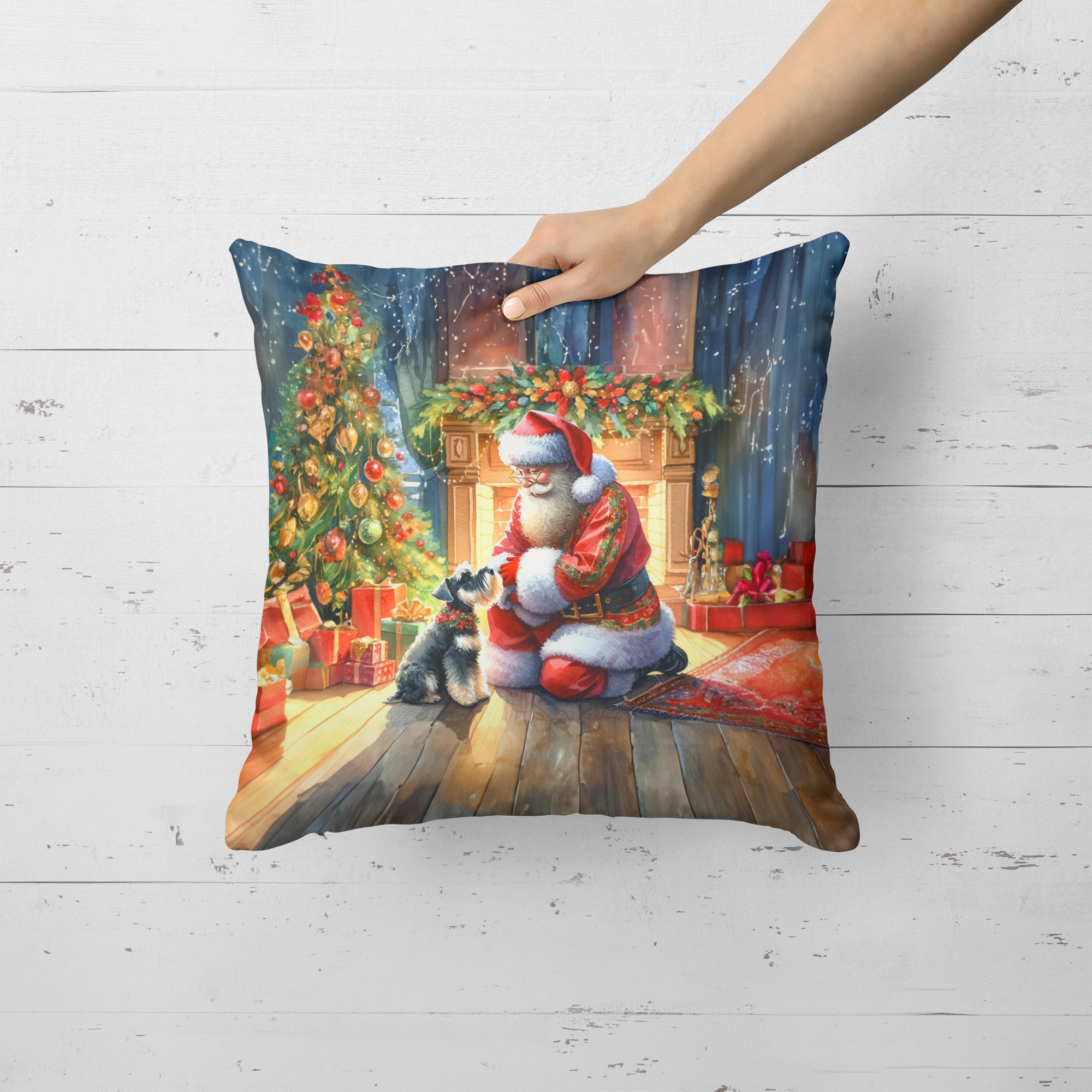 Buy this Schnauzer and Santa Claus Throw Pillow