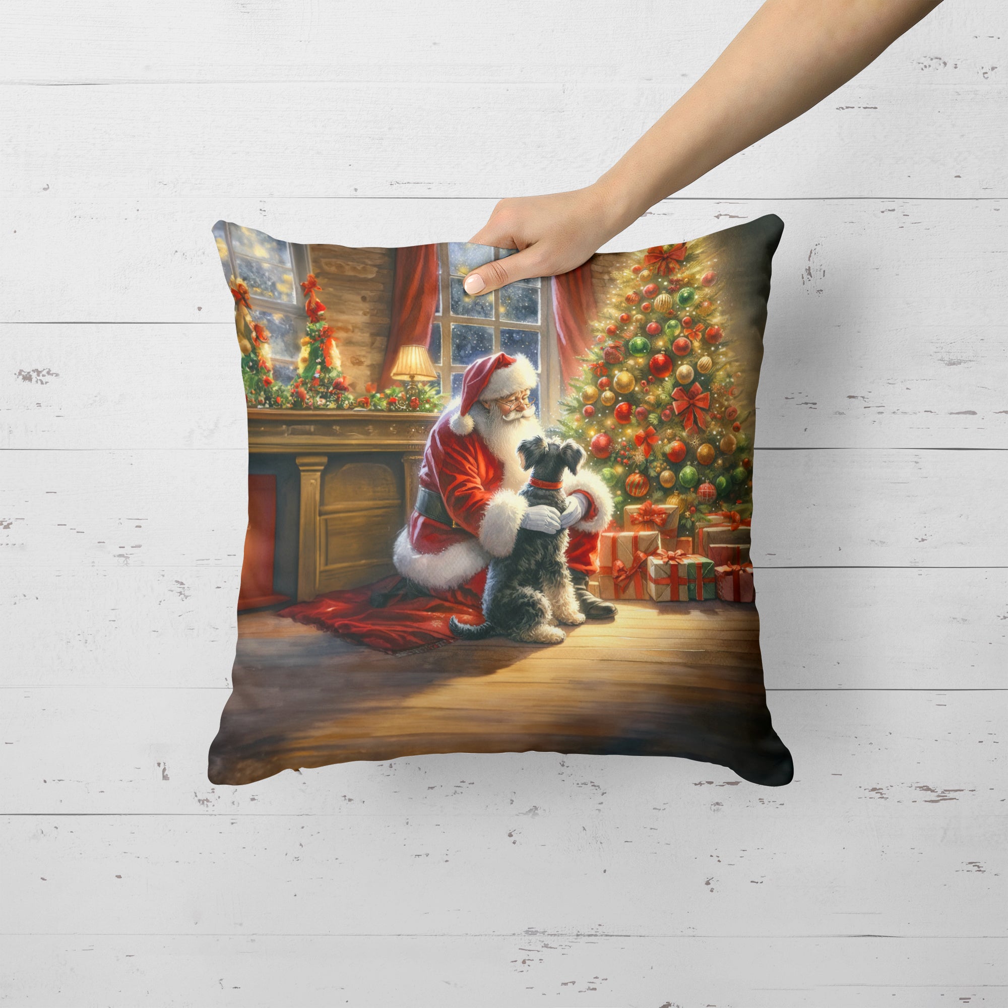 Schnauzer and Santa Claus Throw Pillow