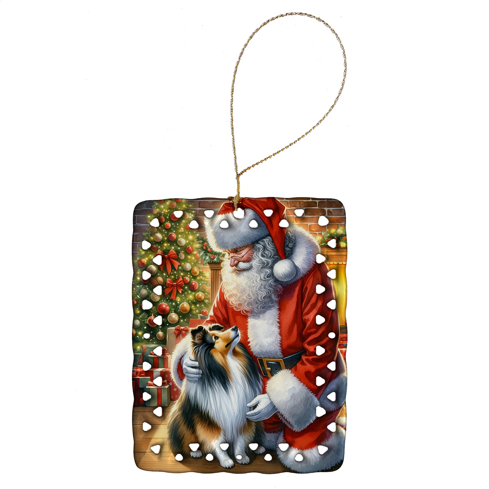 Buy this Sheltie and Santa Claus Porcelain Ornament