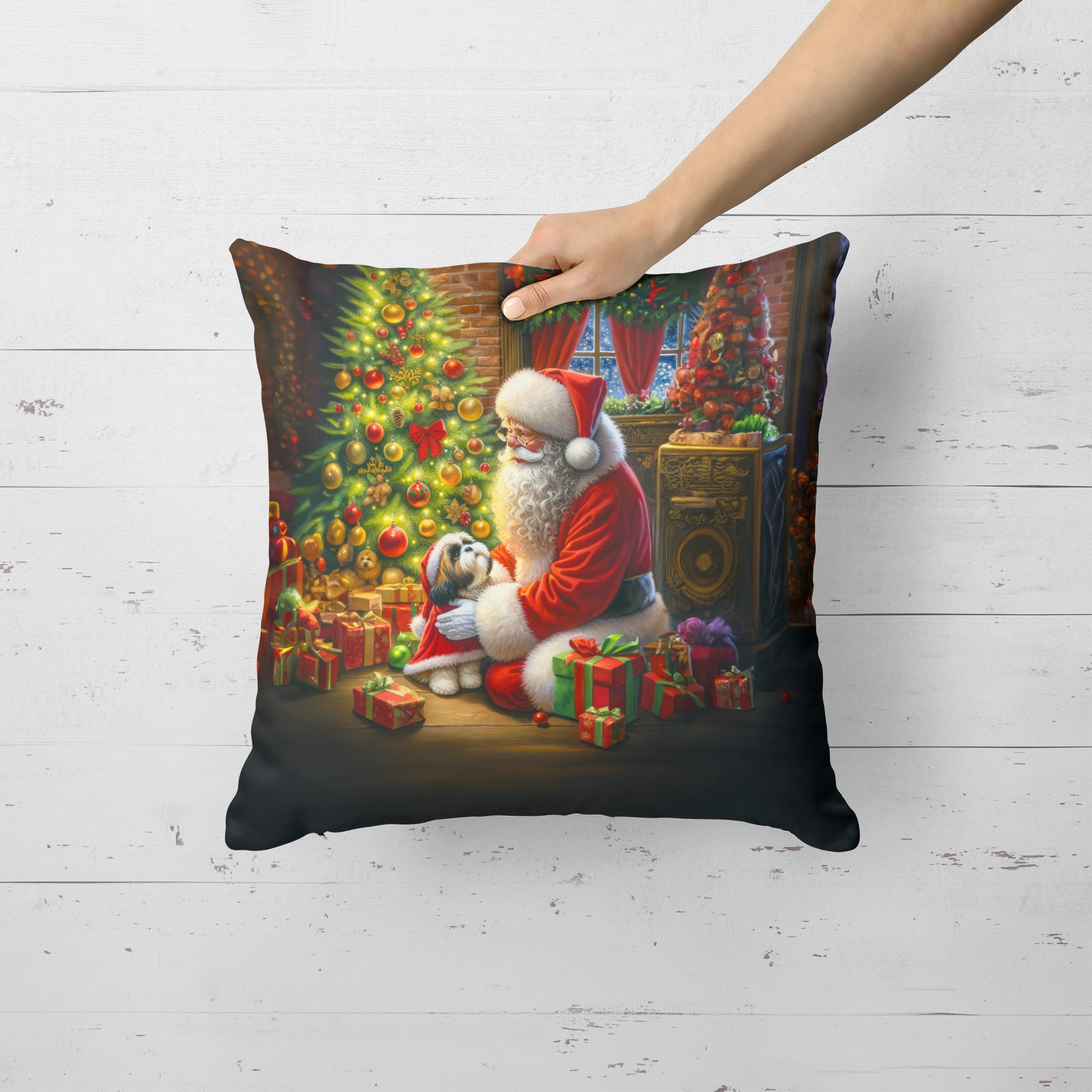 Buy this Shih Tzu and Santa Claus Throw Pillow