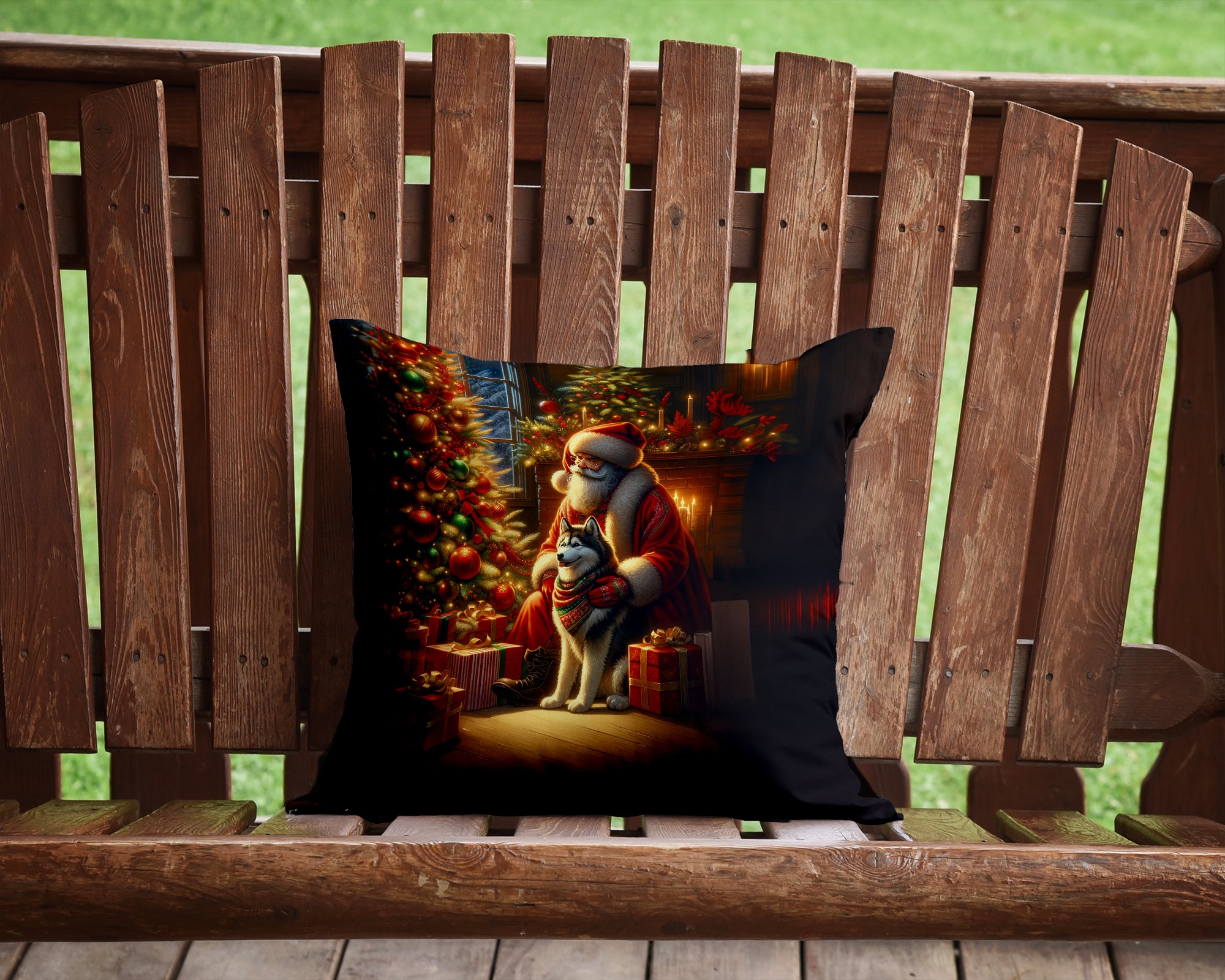 Siberian Husky and Santa Claus Throw Pillow