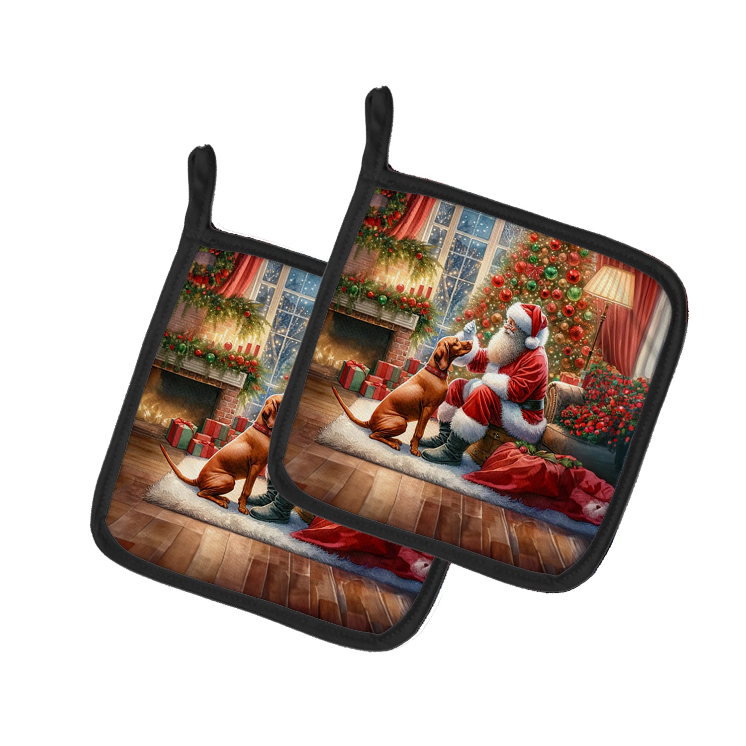 Buy this Vizsla and Santa Claus Pair of Pot Holders