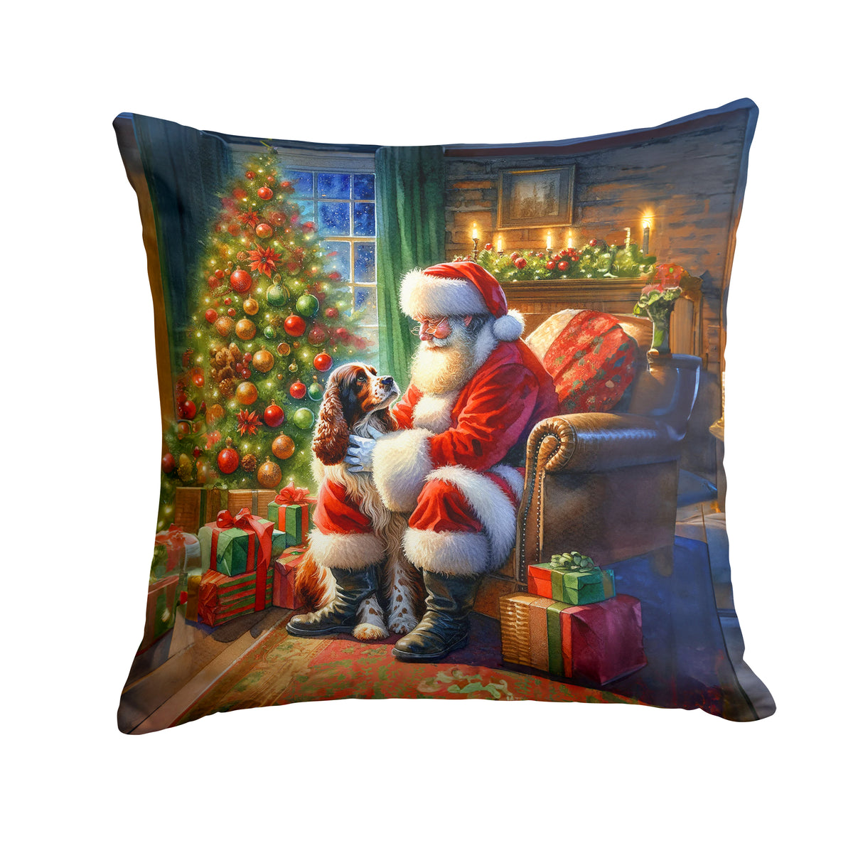 Buy this Welsh Springer Spaniel and Santa Claus Throw Pillow