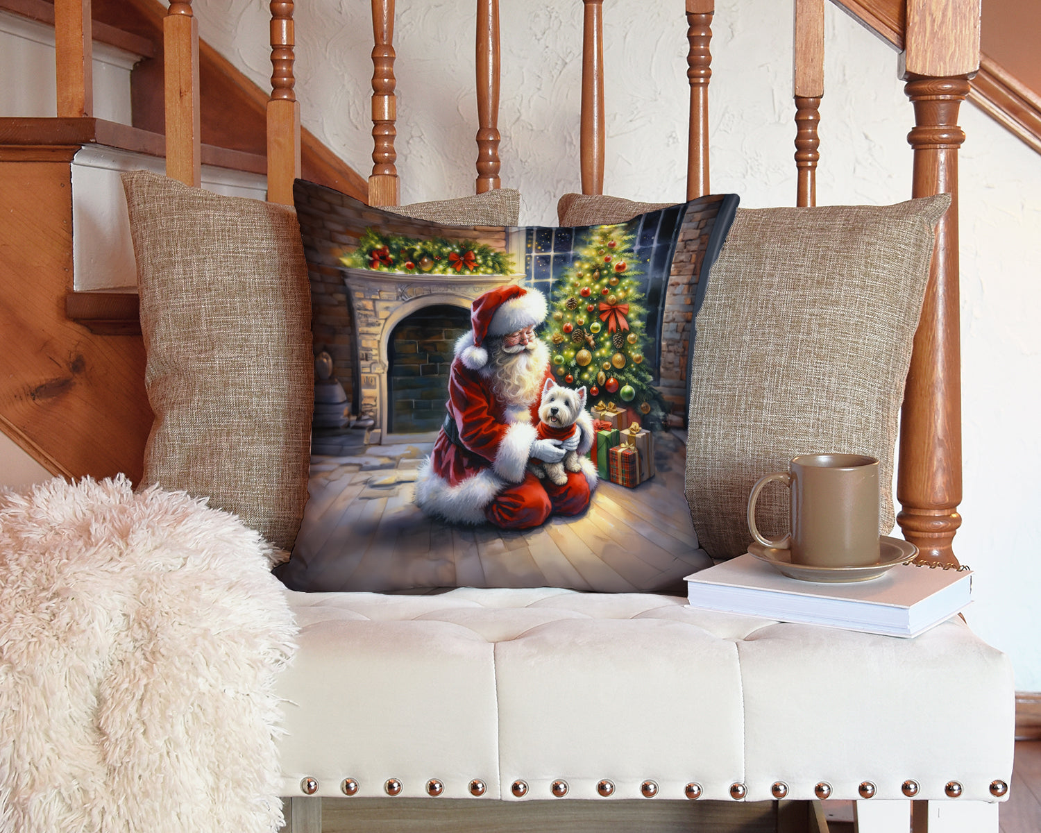 Westie and Santa Claus Throw Pillow