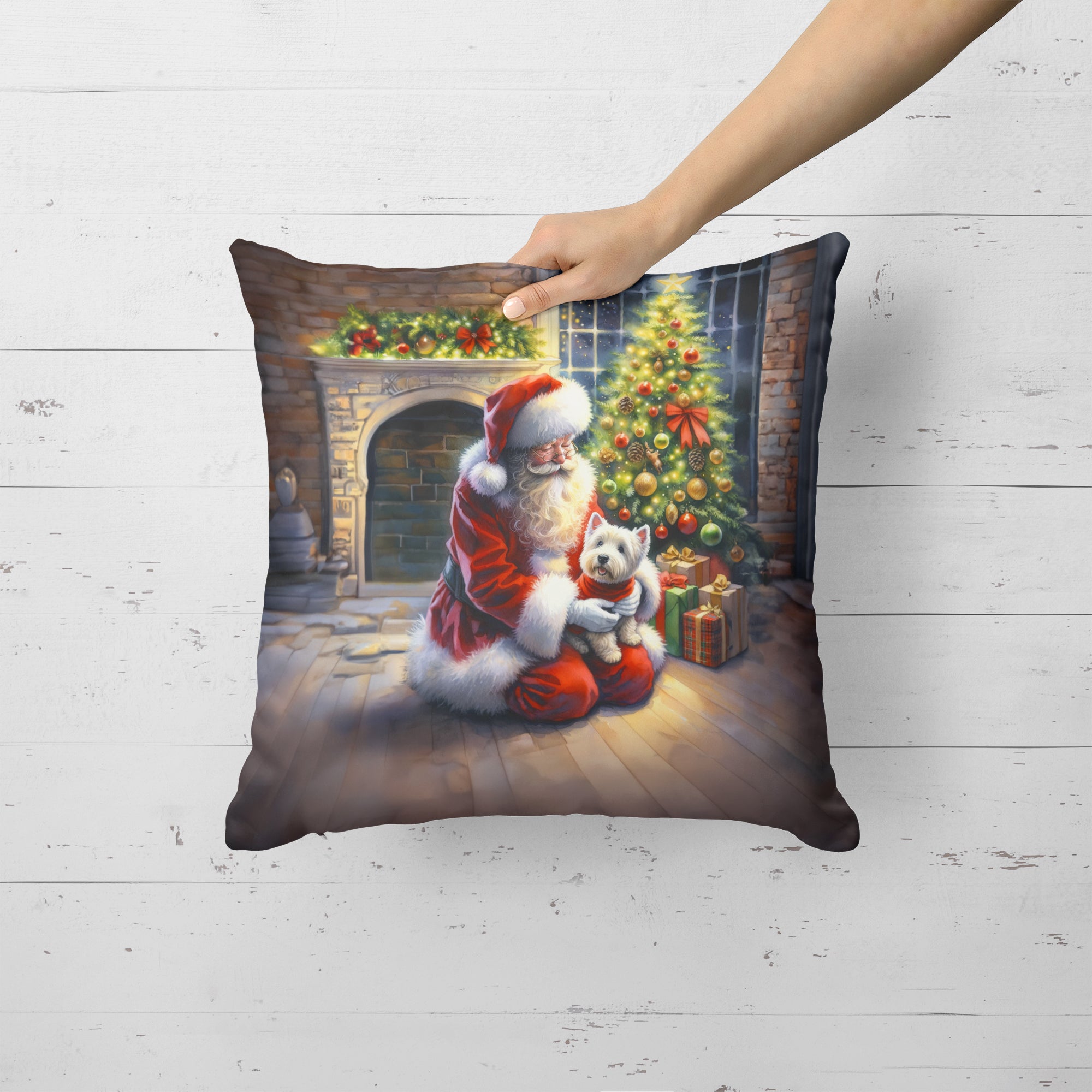 Buy this Westie and Santa Claus Throw Pillow