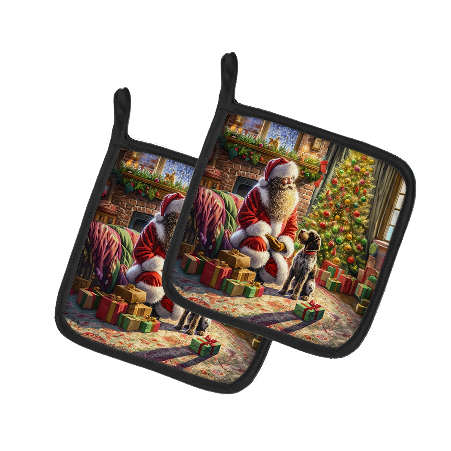 Buy this Wirehaired Pointing Griffon and Santa Claus Pair of Pot Holders