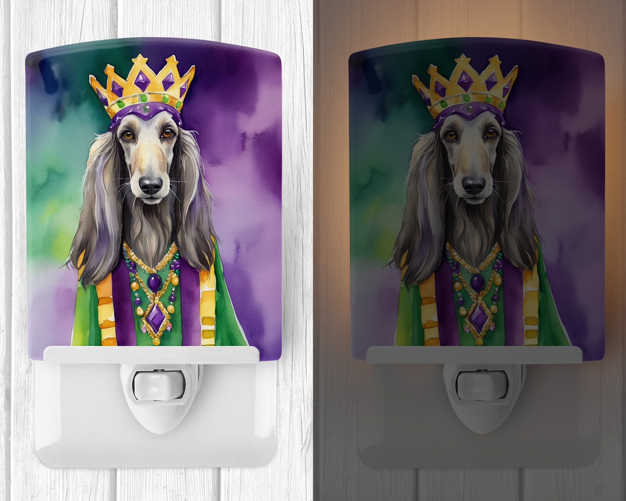 Afghan Hound King of Mardi Gras Ceramic Night Light