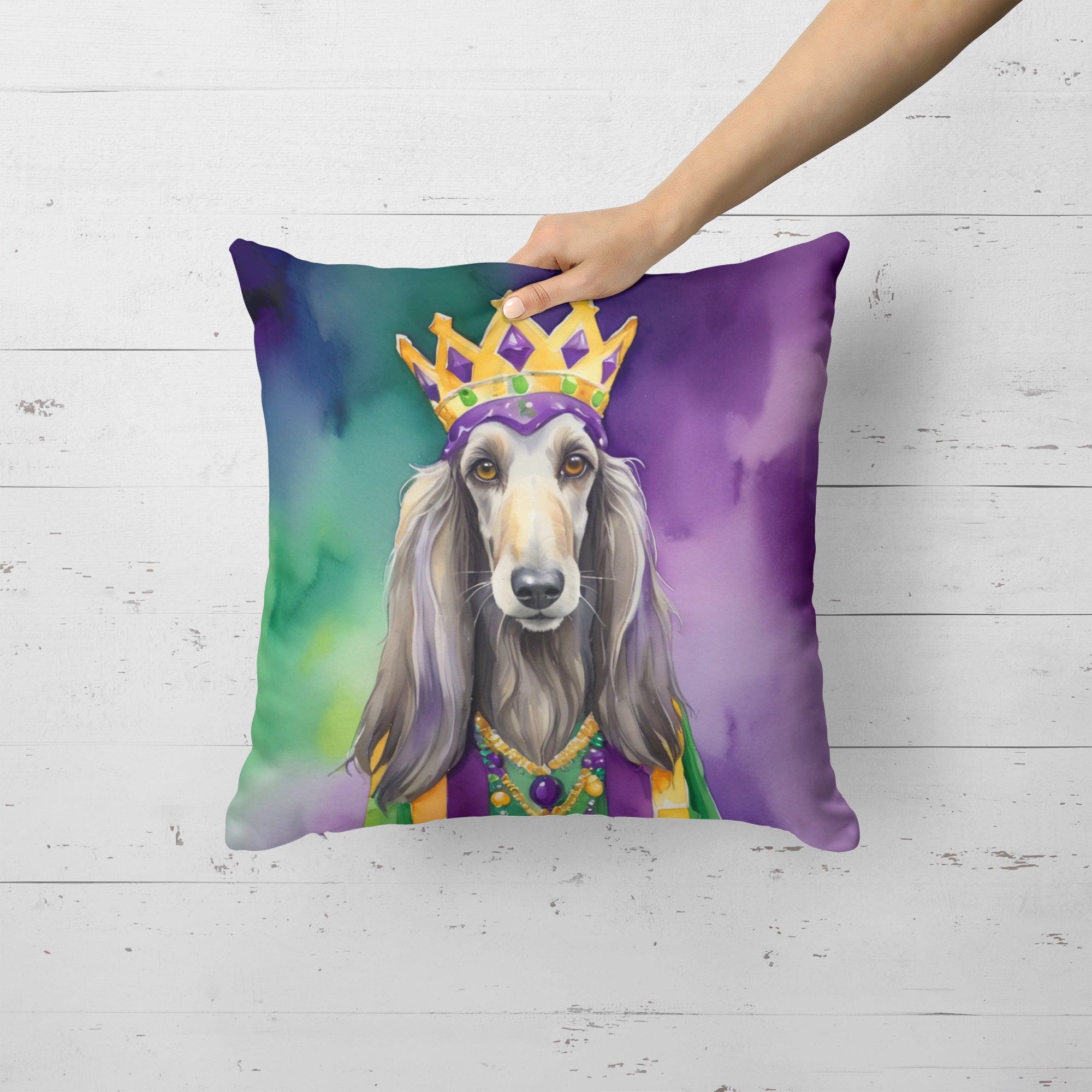 Buy this Afghan Hound King of Mardi Gras Throw Pillow