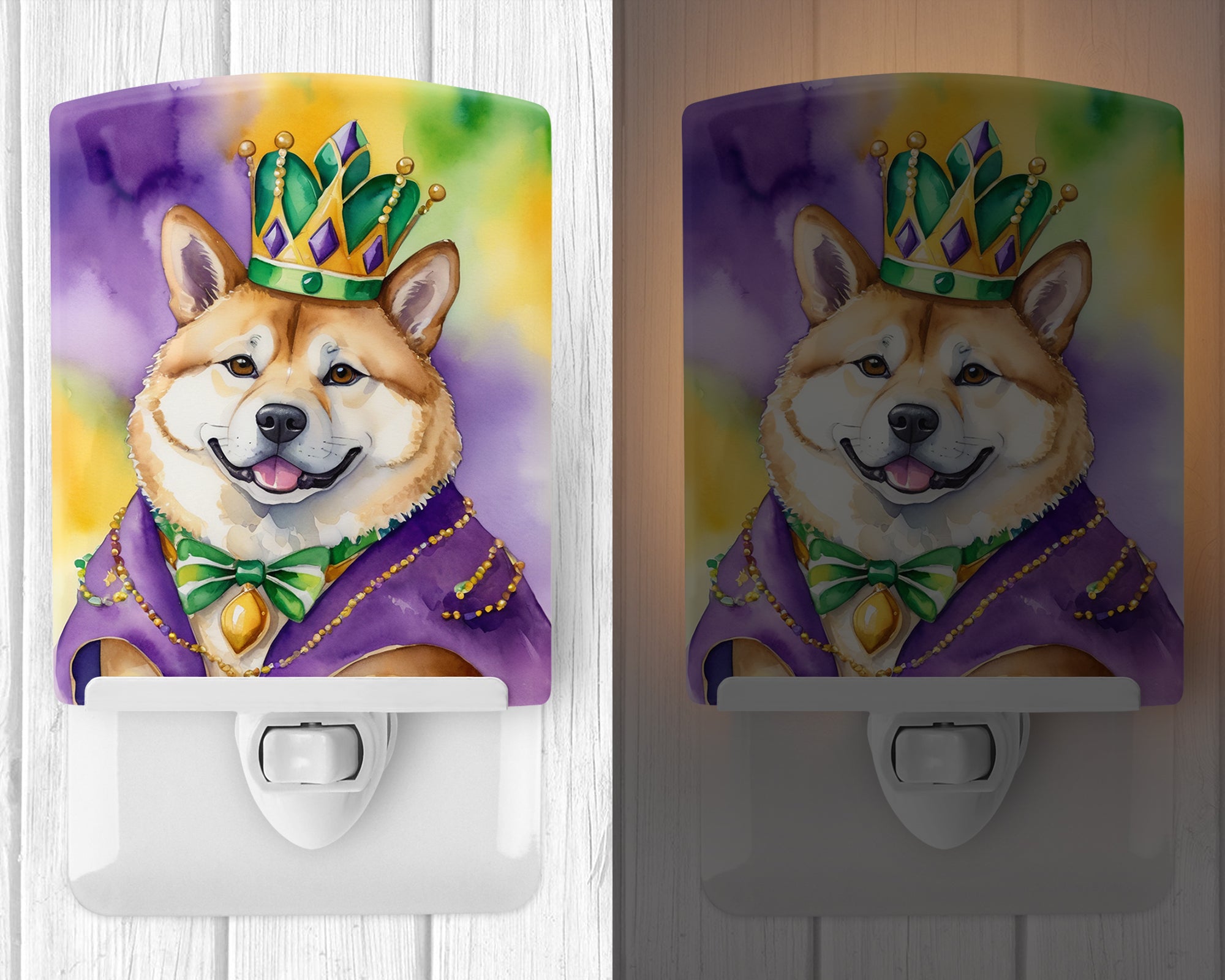 Akita King of Mardi Gras Ceramic Night Light