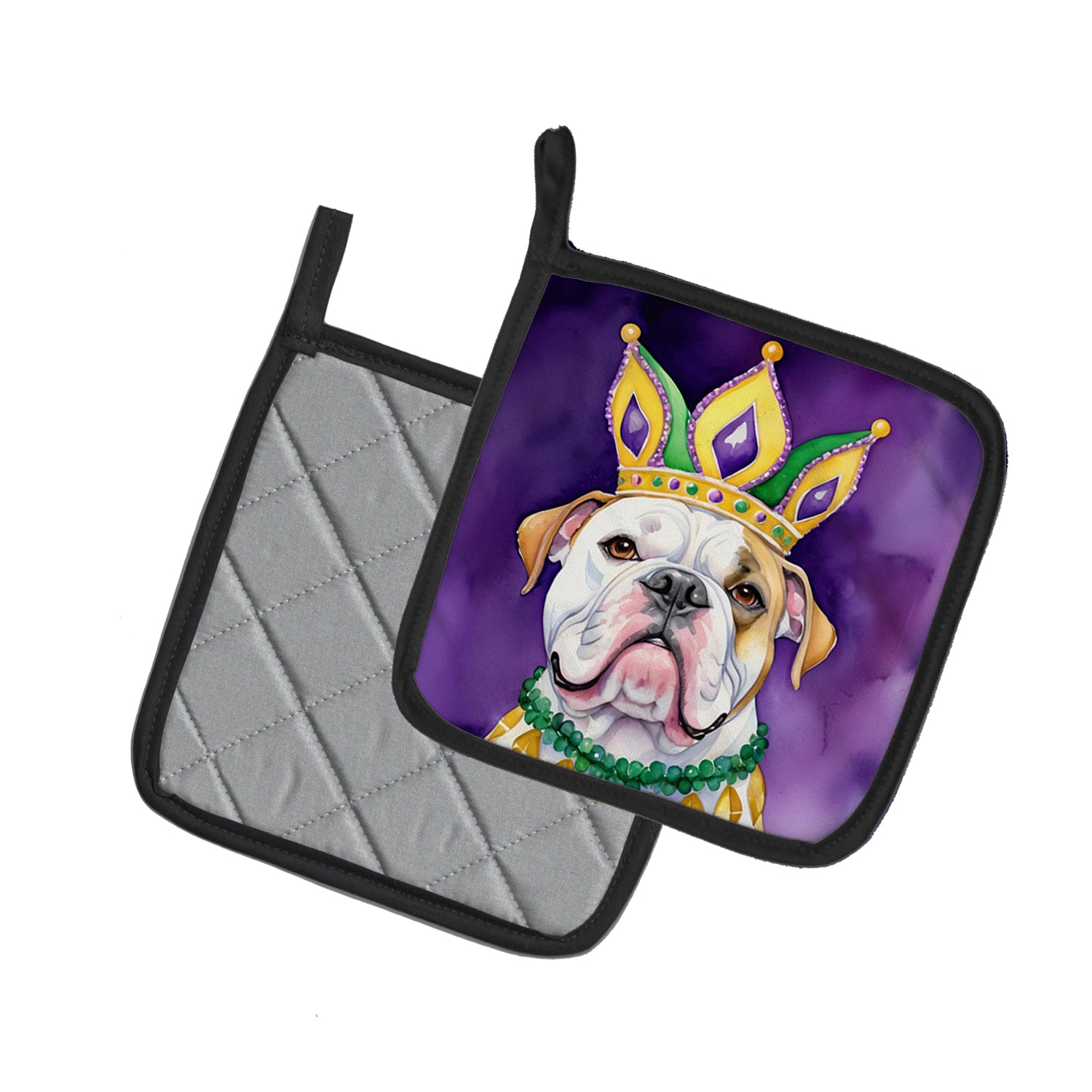 Buy this American Bulldog King of Mardi Gras Pair of Pot Holders