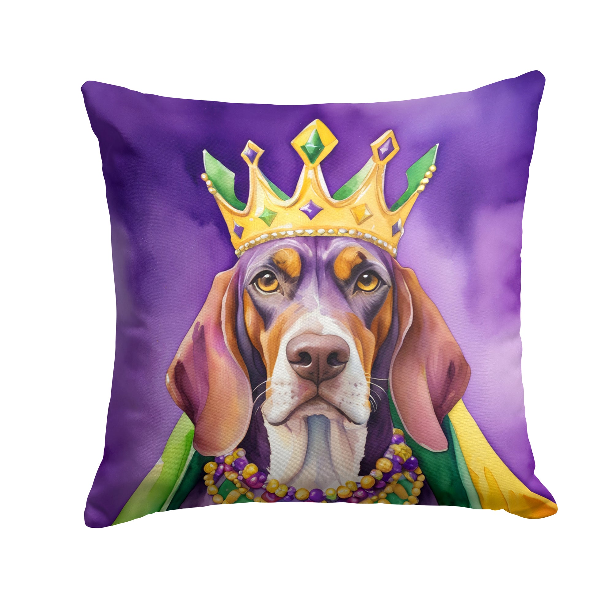 Buy this American English Coonhound King of Mardi Gras Throw Pillow