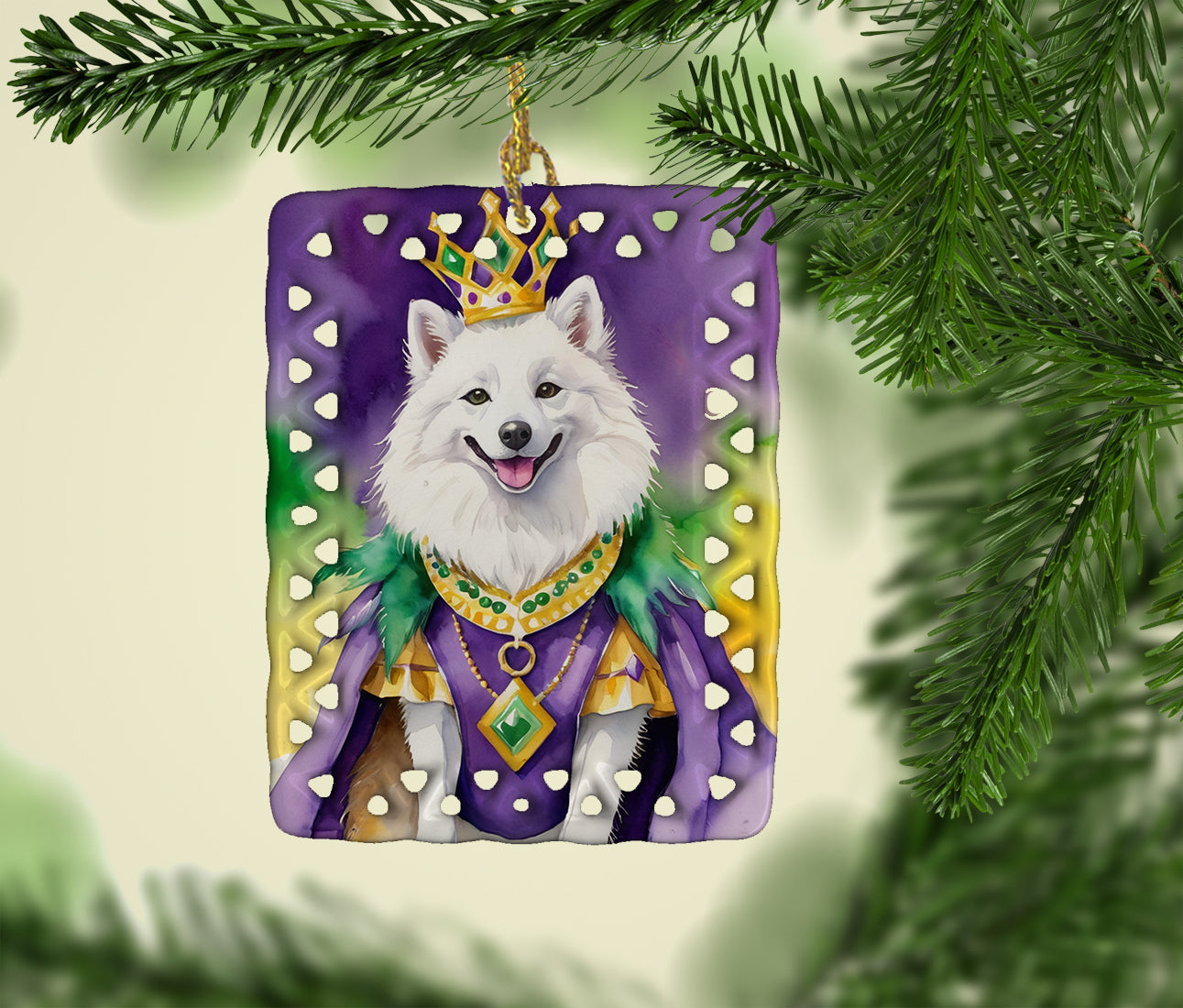 Buy this American Eskimo King of Mardi Gras Porcelain Ornament