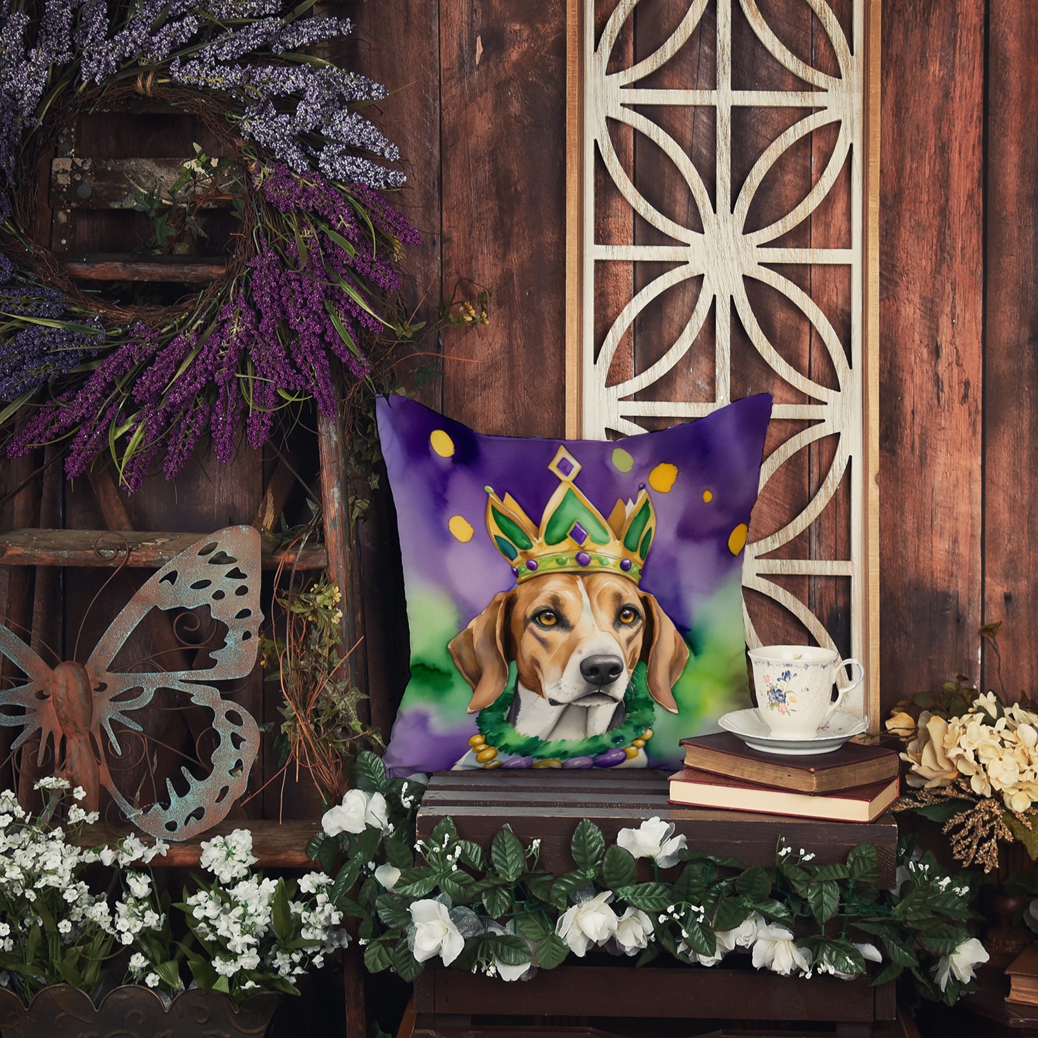 American Foxhound King of Mardi Gras Throw Pillow