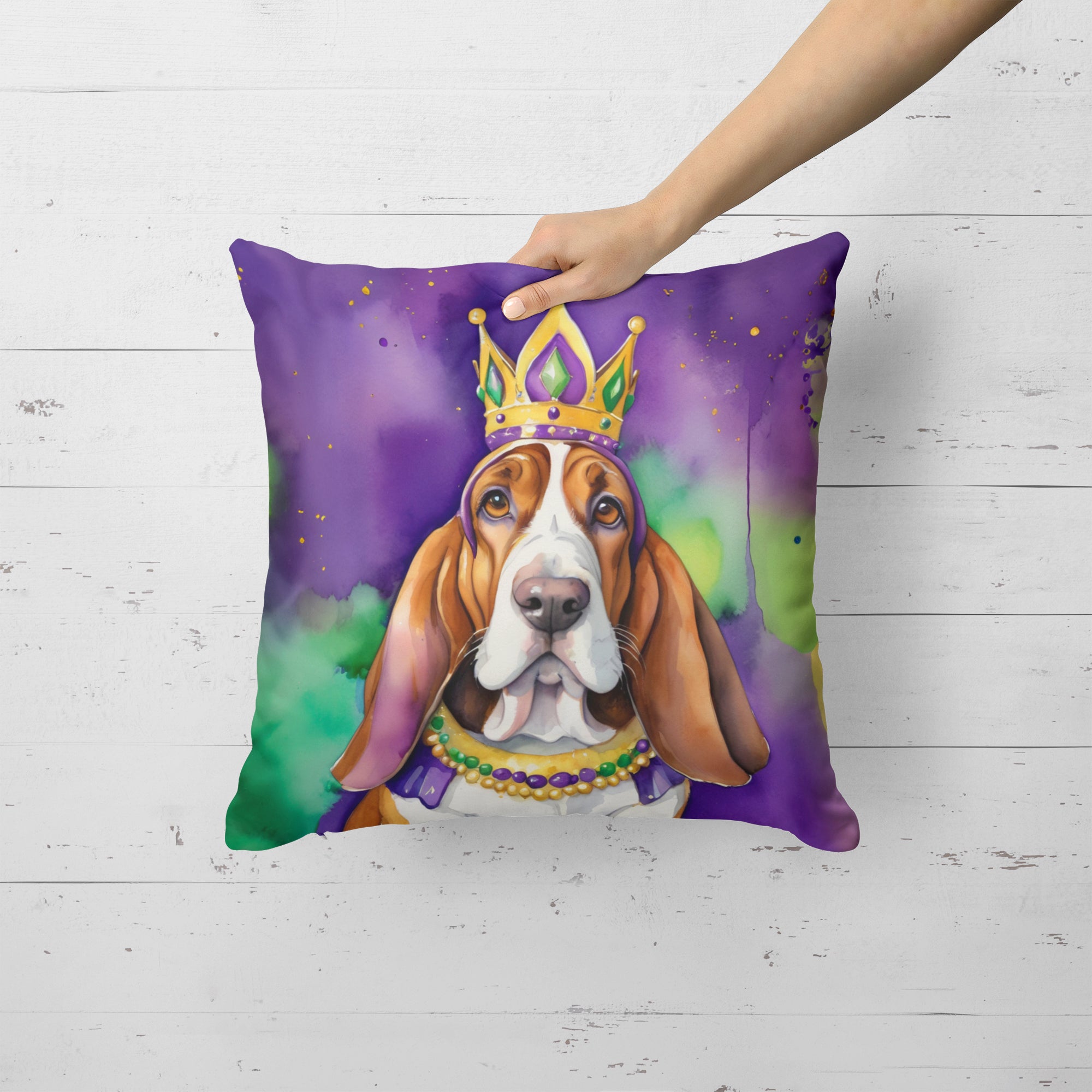 Buy this Basset Hound King of Mardi Gras Throw Pillow