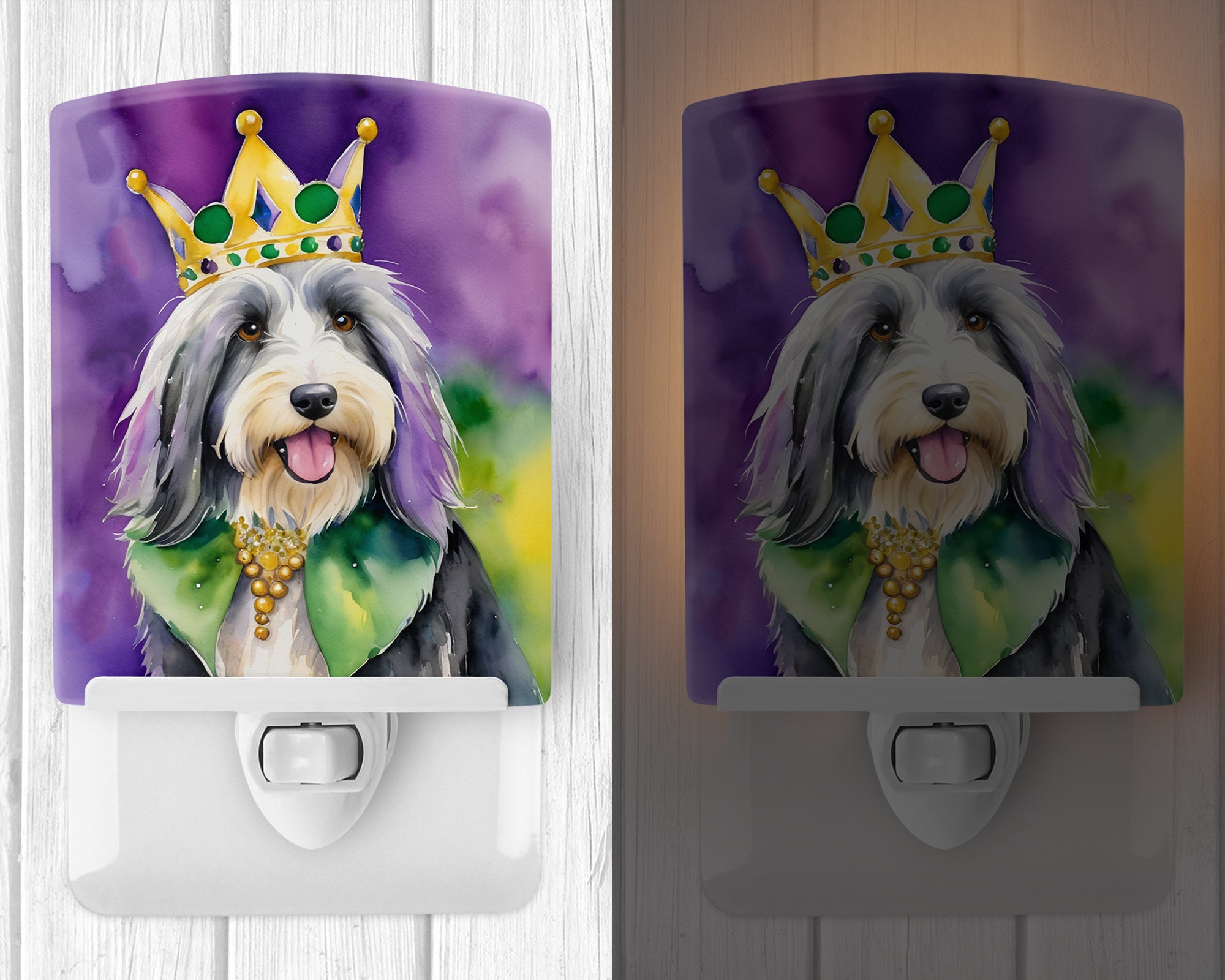 Bearded Collie King of Mardi Gras Ceramic Night Light