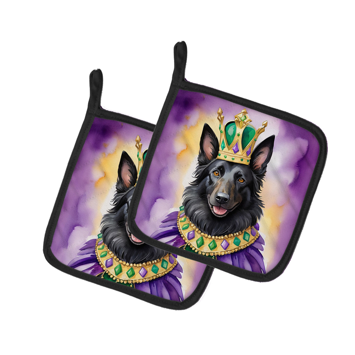 Buy this Belgian Sheepdog King of Mardi Gras Pair of Pot Holders